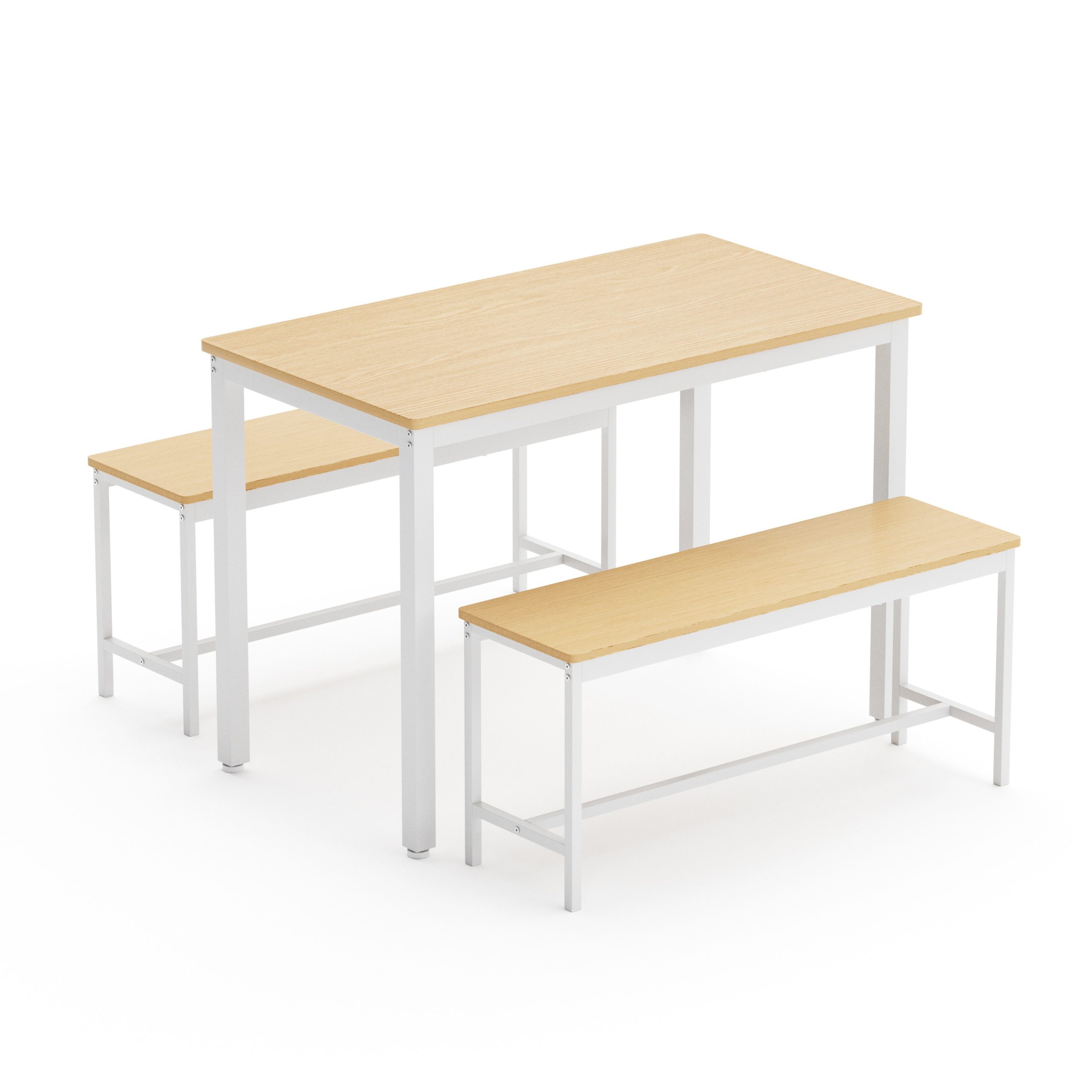 Dining Table Set, Bar Table with 2 Dining Benches, Kitchen Table Counter with Chairs, Industrial for Kitchen Breakfast Table, Living Room, Party Room, Natural and White , 43.3″L x23.6″W x 29.9″H - Image 6