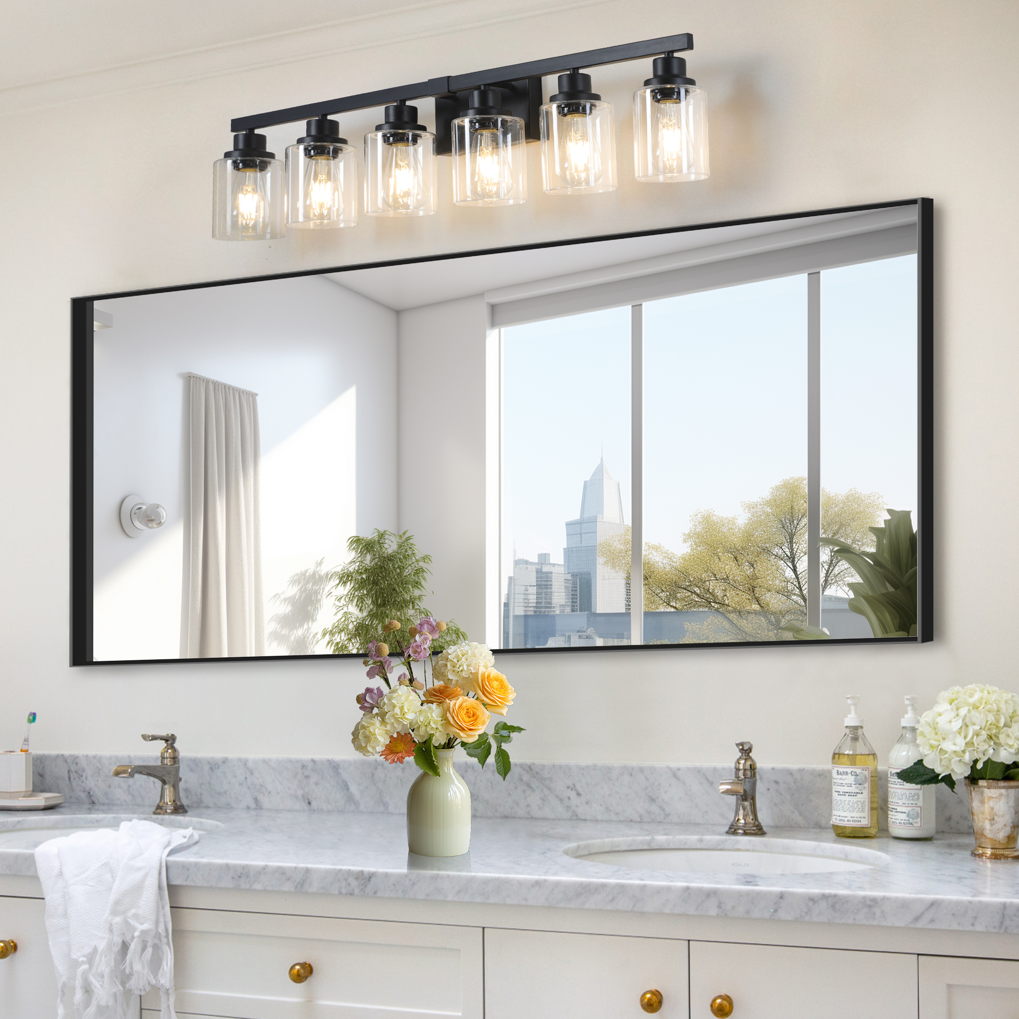 37" Modern 6-Light Bathroom Vanity Light Fixture - Black Finish with Clear Glass Shades, Perfect for Bathroom, Vanity, and Dressing Area Lighting (No Bulbs) - Image 3