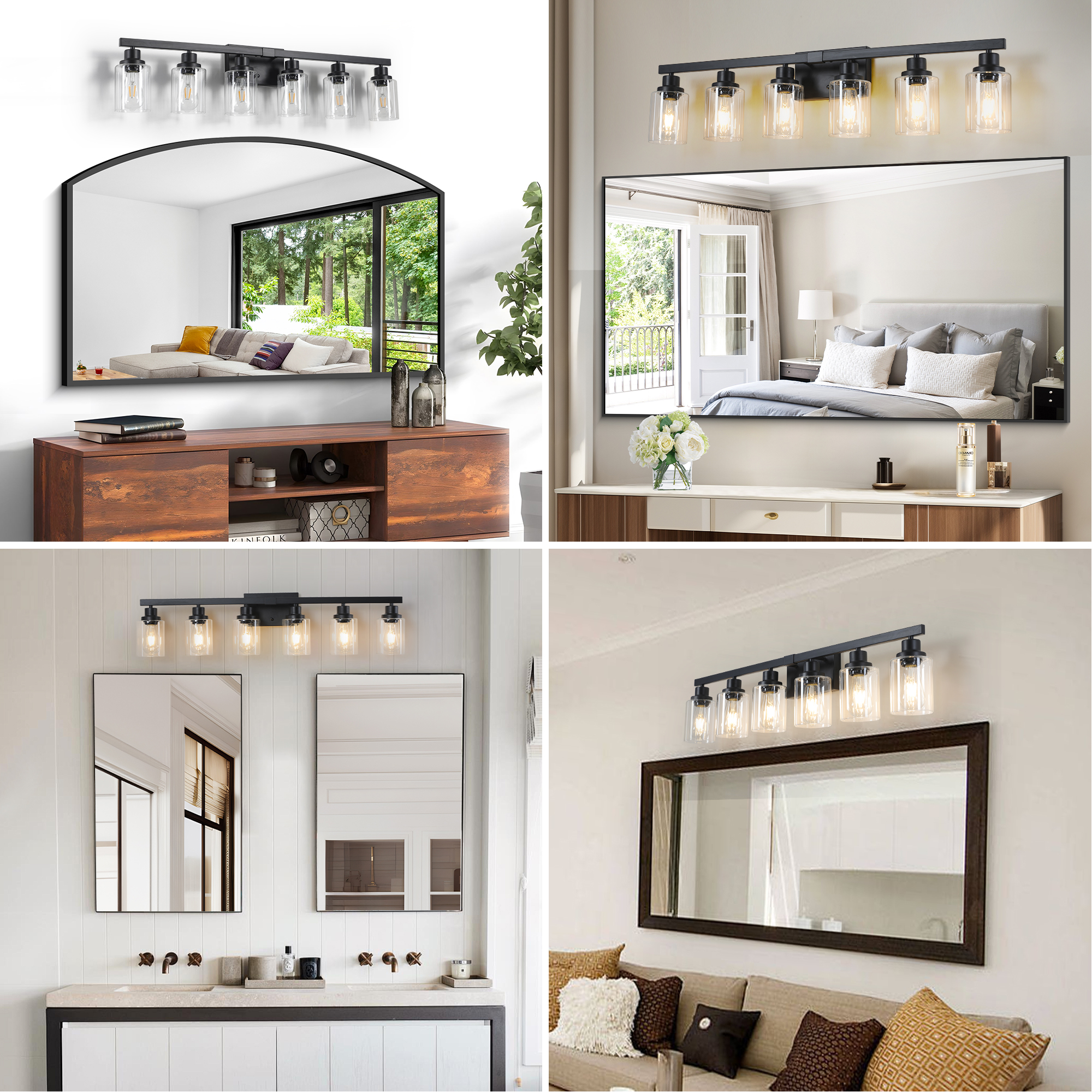 37" Modern 6-Light Bathroom Vanity Light Fixture - Black Finish with Clear Glass Shades, Perfect for Bathroom, Vanity, and Dressing Area Lighting (No Bulbs) - Image 4