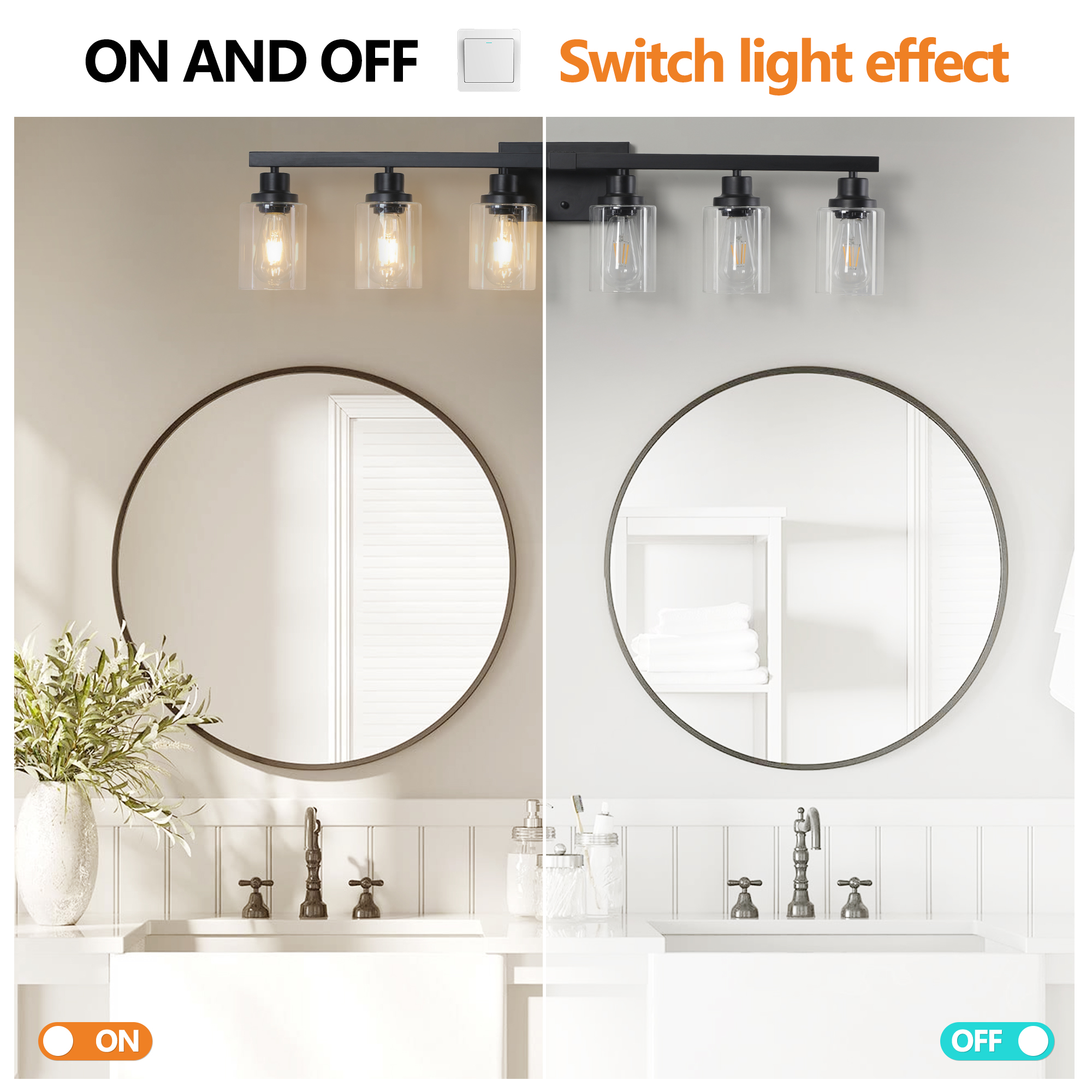37" Modern 6-Light Bathroom Vanity Light Fixture - Black Finish with Clear Glass Shades, Perfect for Bathroom, Vanity, and Dressing Area Lighting (No Bulbs) - Image 6
