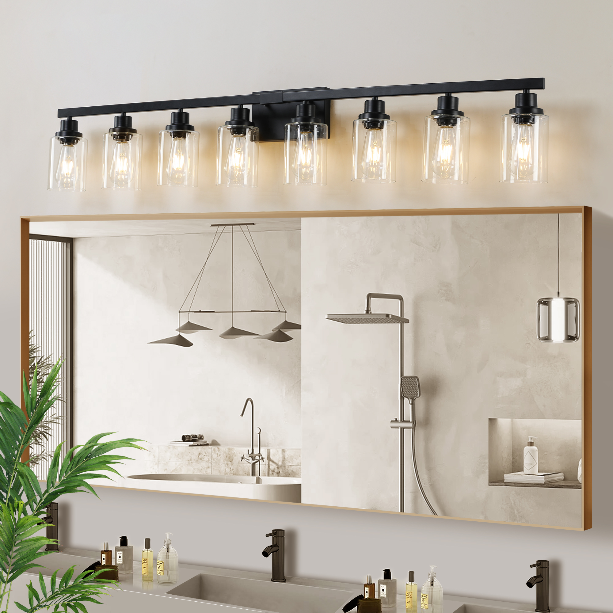 51" Black 8-Light Vanity Light with Clear Glass Shades, Modern Iron Metal Bathroom Wall Fixture for Mirror, Ideal for Bathroom and Dressing Table (No Bulbs) - Image 2
