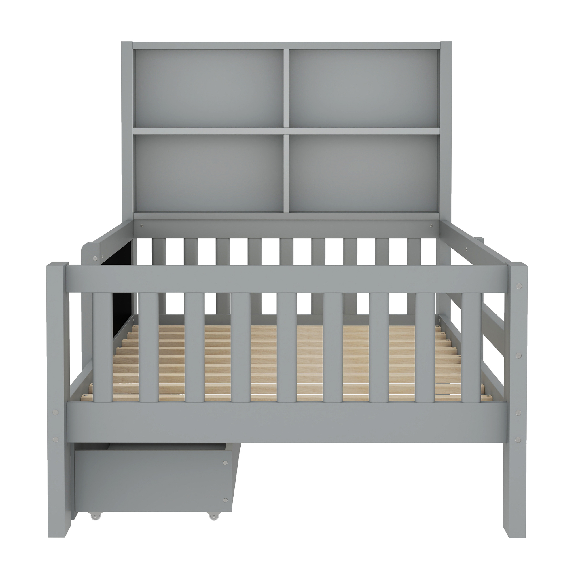 Twin Platform Bed with Chalkboard,Solid Wood Platform Bed with Storage Drawers and Shelves,Childlike Fun and Space-saving Design,Gray - Image 6