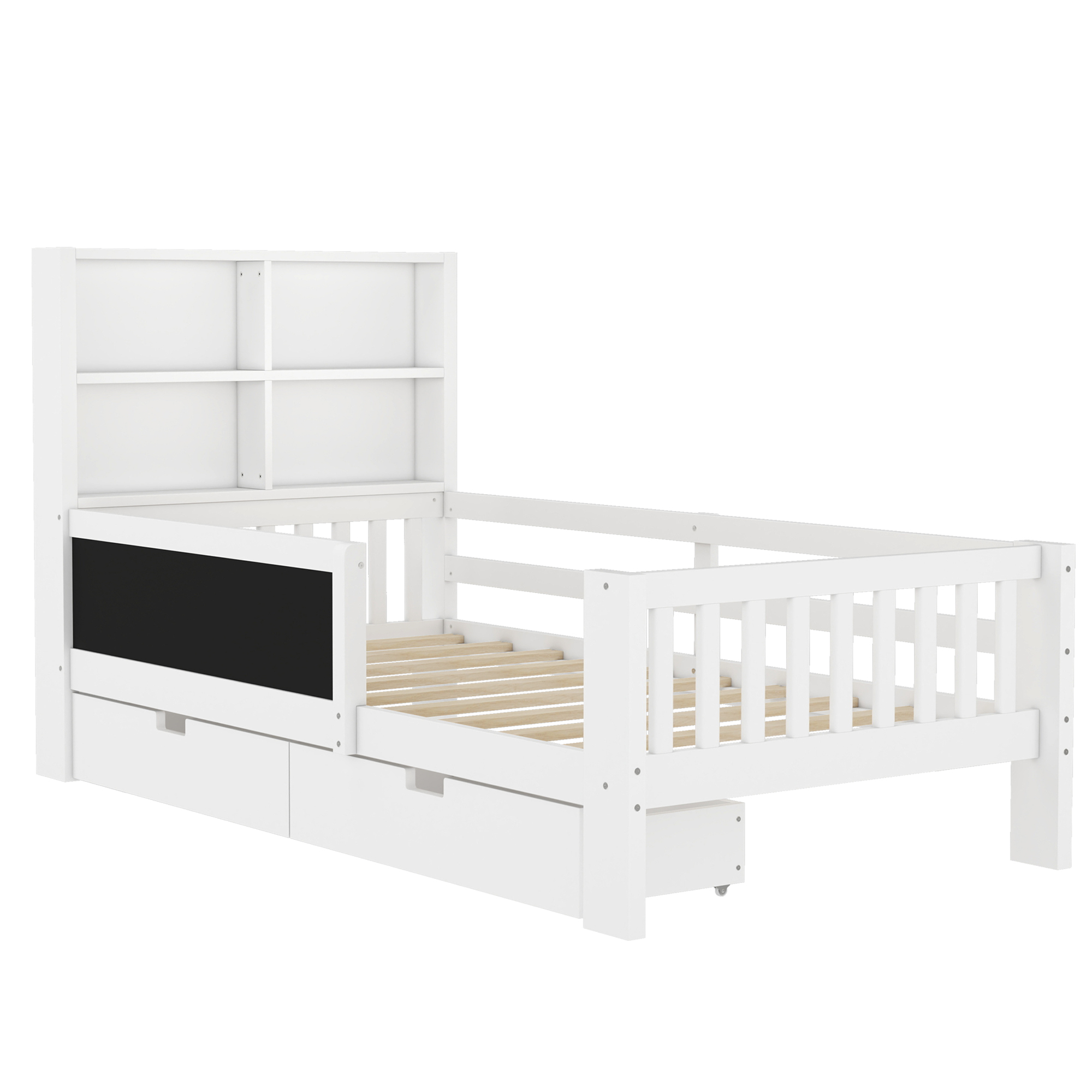 Twin Platform Bed with Chalkboard,Solid Wood Platform Bed with Storage Drawers and Shelves,Childlike Fun and Space-saving Design,White - Image 5
