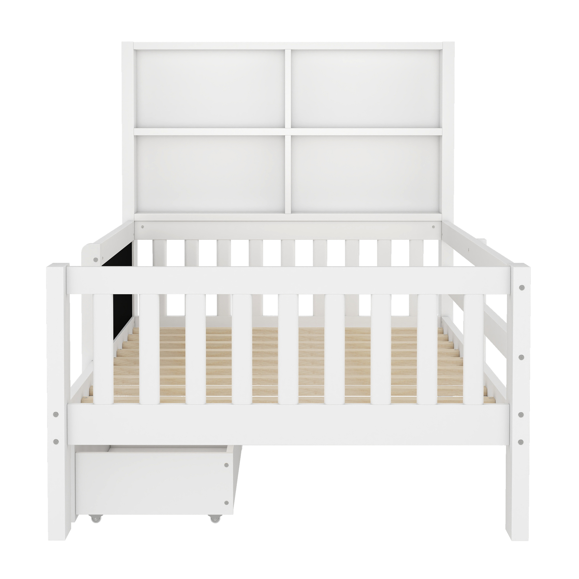 Twin Platform Bed with Chalkboard,Solid Wood Platform Bed with Storage Drawers and Shelves,Childlike Fun and Space-saving Design,White - Image 6
