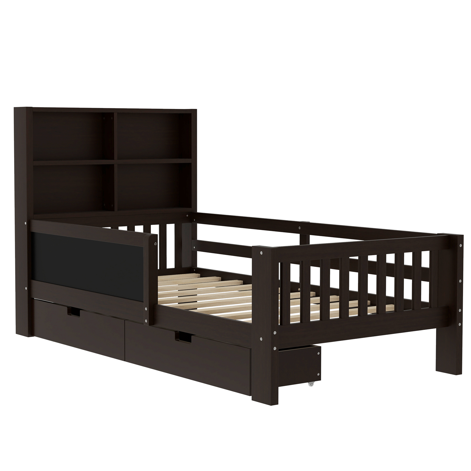 Twin Platform Bed with Chalkboard,Solid Wood Platform Bed with Storage Drawers and Shelves,Childlike Fun and Space-saving Design,Espresso - Image 5