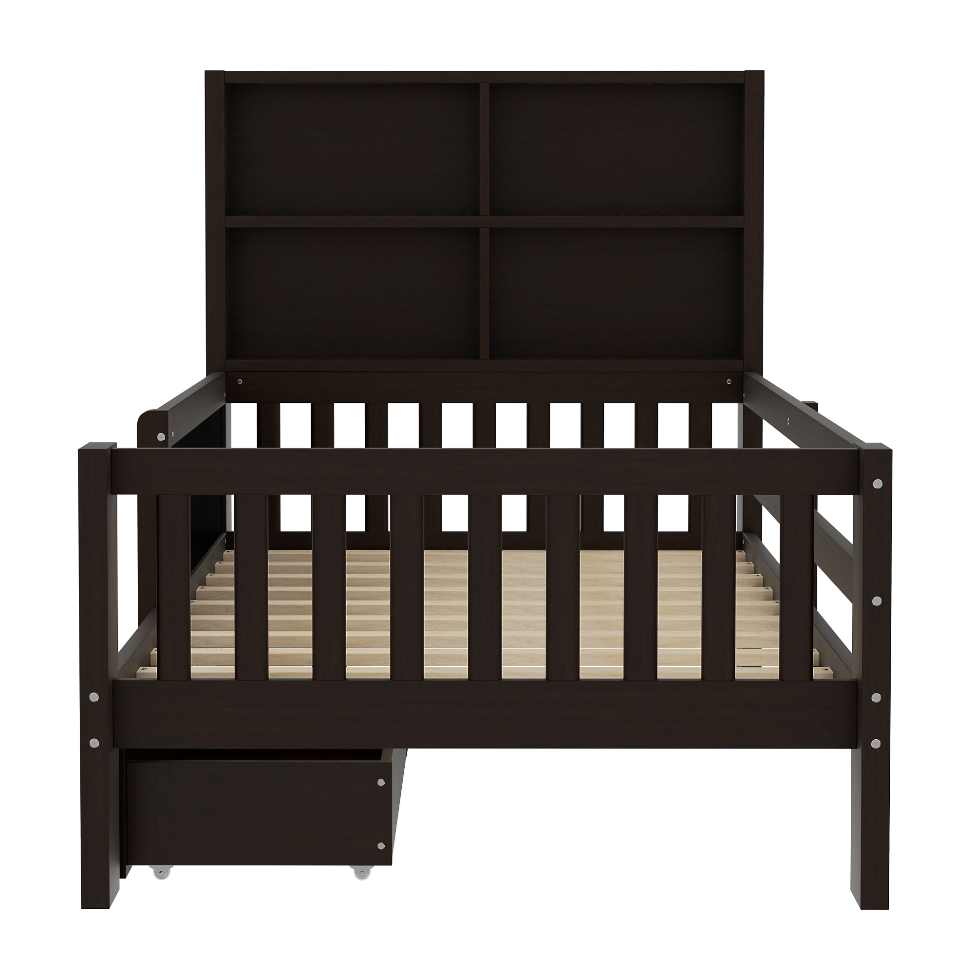Twin Platform Bed with Chalkboard,Solid Wood Platform Bed with Storage Drawers and Shelves,Childlike Fun and Space-saving Design,Espresso - Image 6