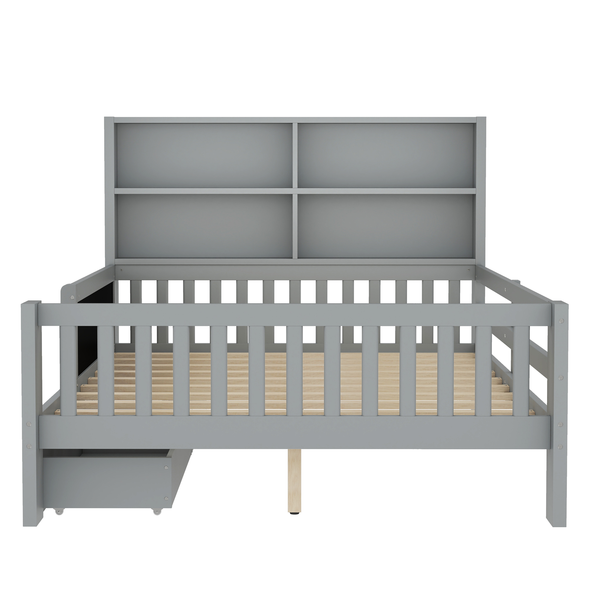 Full Platform Bed with Chalkboard, Solid Wood Platform Bed with Storage Drawers and Shelves, Childlike Fun and Space-saving Design, Gray - Image 6