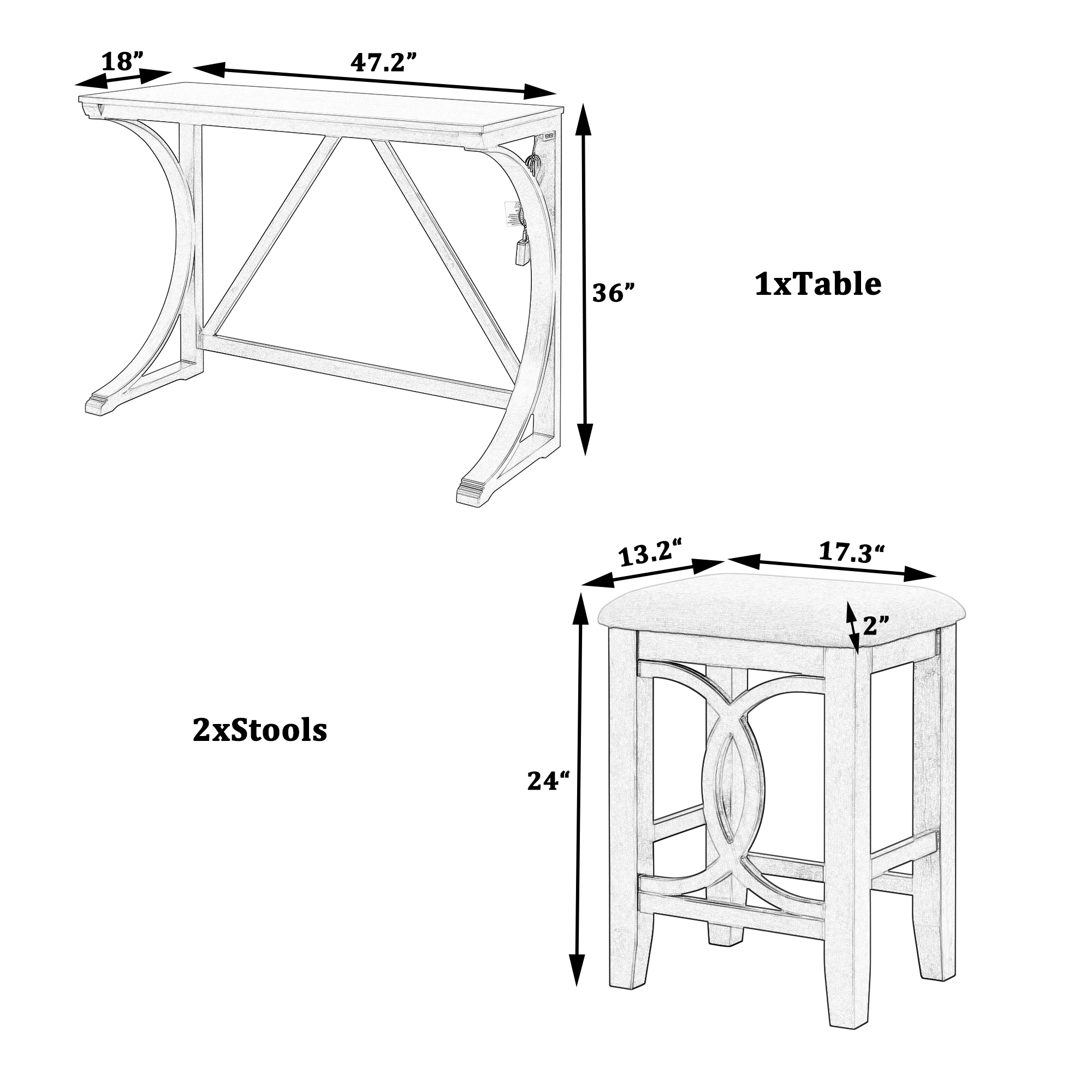 TOPMAX Farmhouse 3-Piece Counter Height Dining Table Set with USB Port and Upholstered Stools,Espresso - Image 6