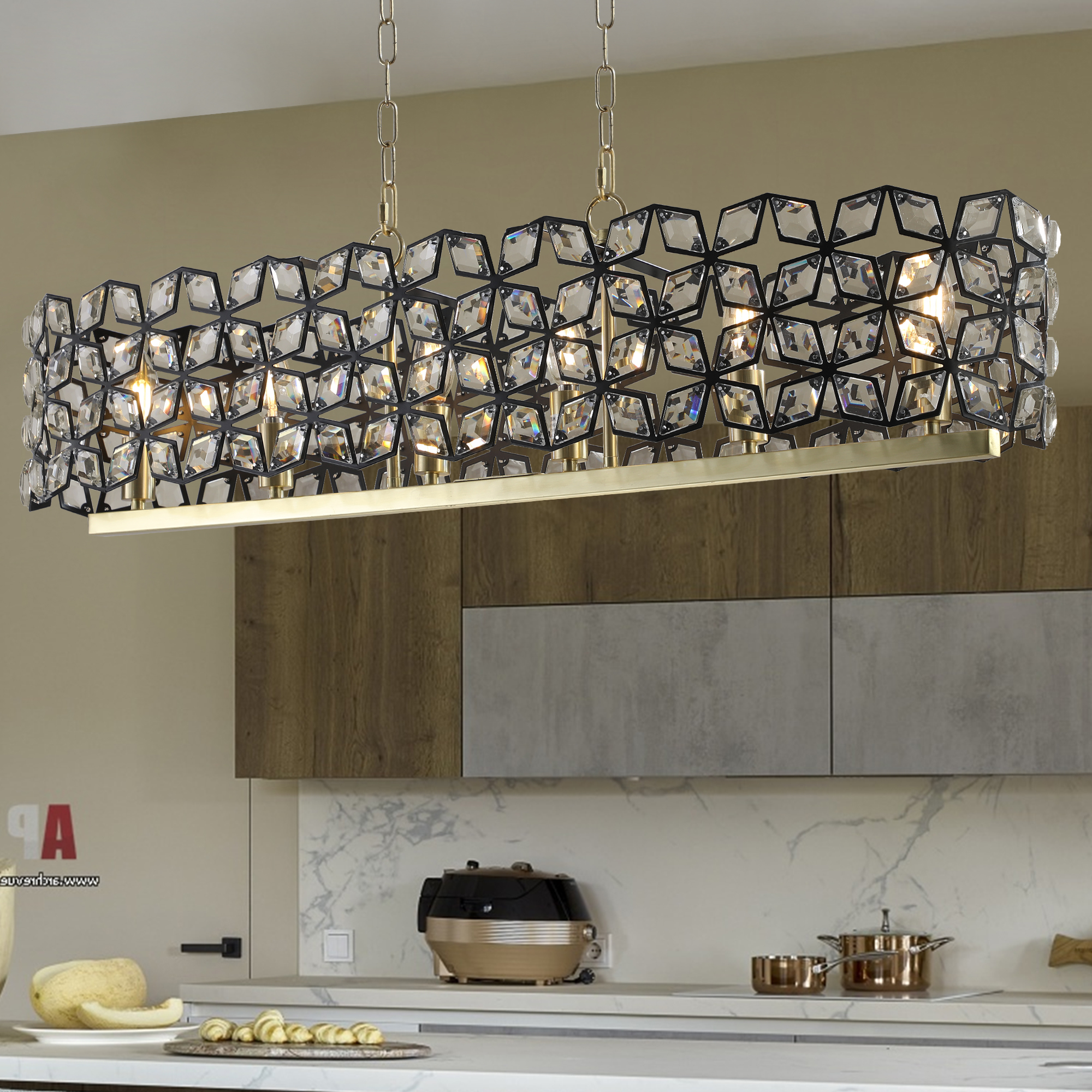 39" Contemporary Crystal and BlackGold Pendant Chandelier – Geometric Modern Light Fixture for Dining Room, Kitchen, or Living Room (Bulb Not Included) - Image 2