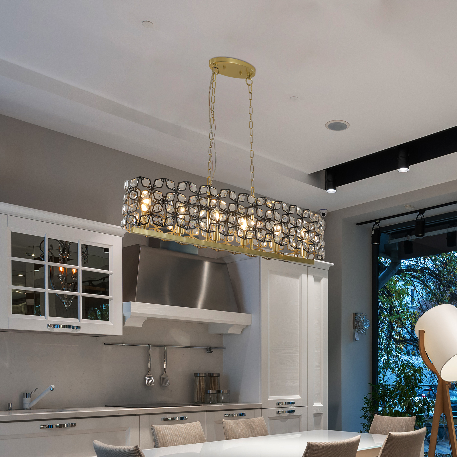39" Contemporary Crystal and BlackGold Pendant Chandelier – Geometric Modern Light Fixture for Dining Room, Kitchen, or Living Room (Bulb Not Included) - Image 5