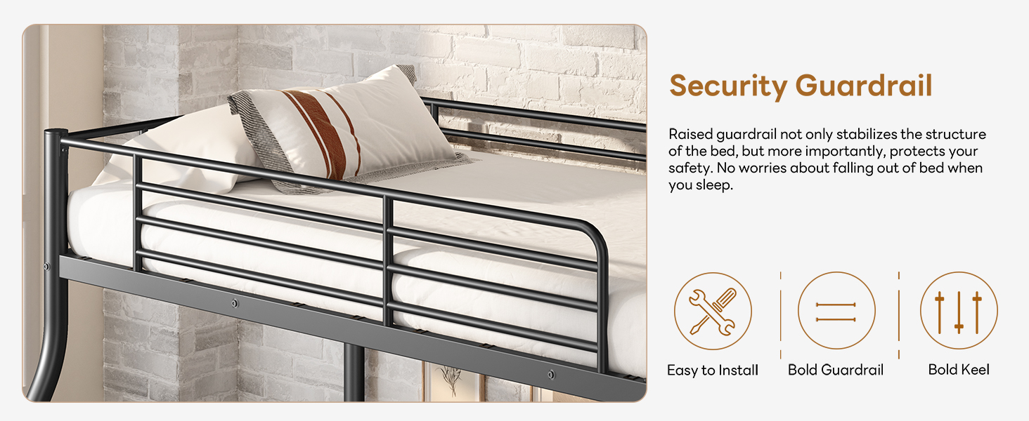 Metal Bunk Bed, Twin Over Full Size Support for Adults Teens, Black - Image 2