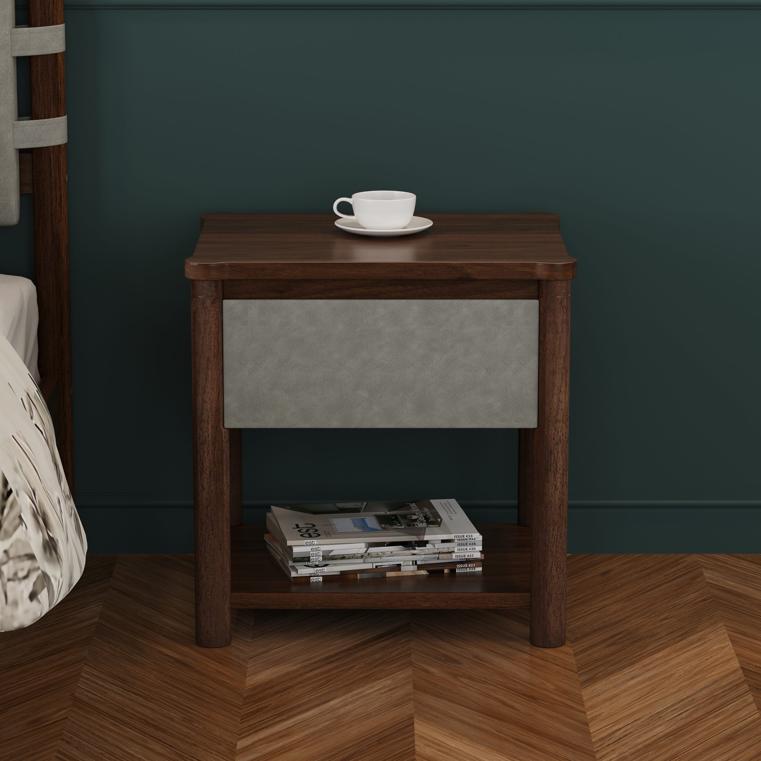 Wood Nightstand,Modern Nightstands with Drawer, Farmhouse Bedside Table for Bedroom Living Room,MP2(set of 2) Walnut&Light Grey Color - Image 3