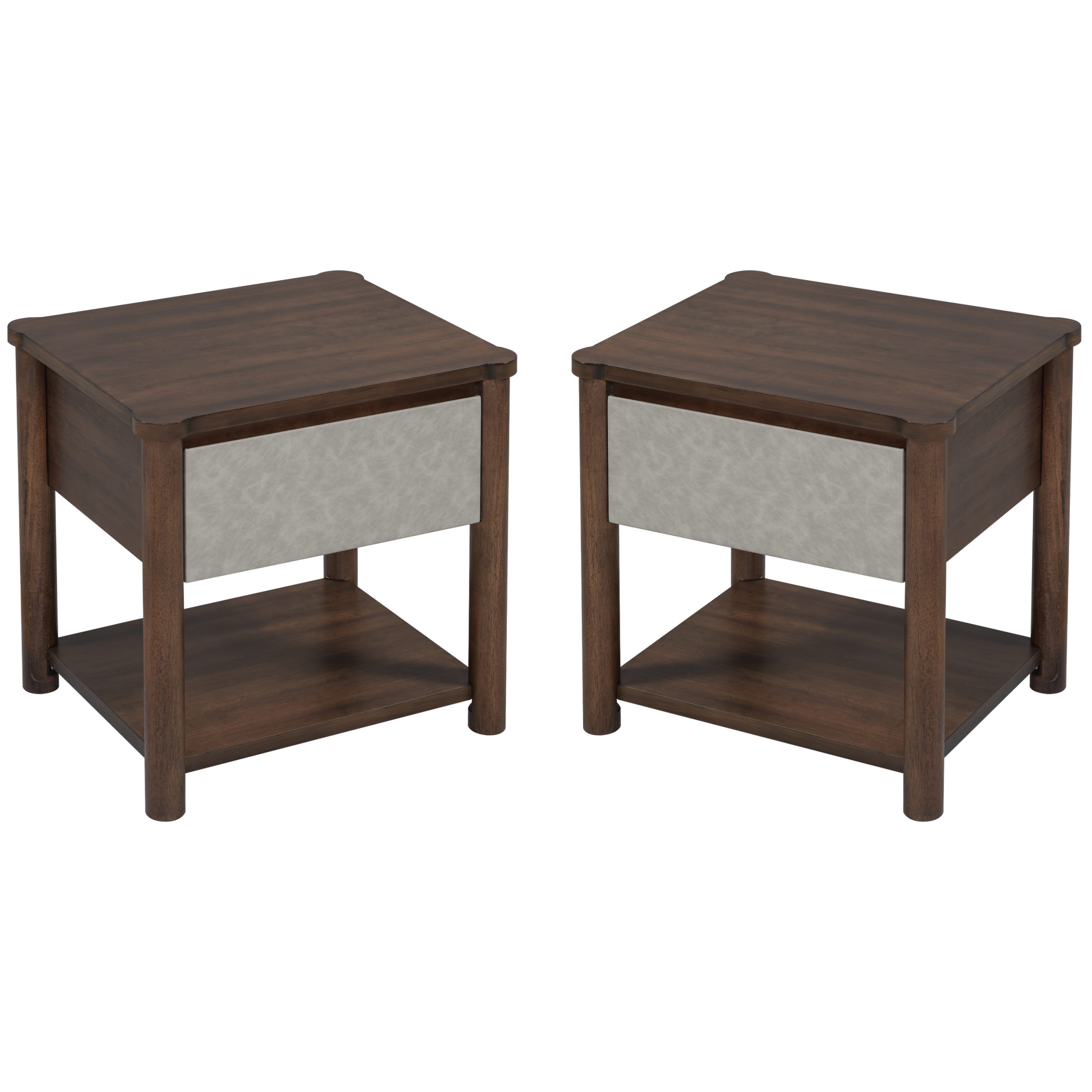 Wood Nightstand,Modern Nightstands with Drawer, Farmhouse Bedside Table for Bedroom Living Room,MP2(set of 2) Walnut&Light Grey Color - Image 5