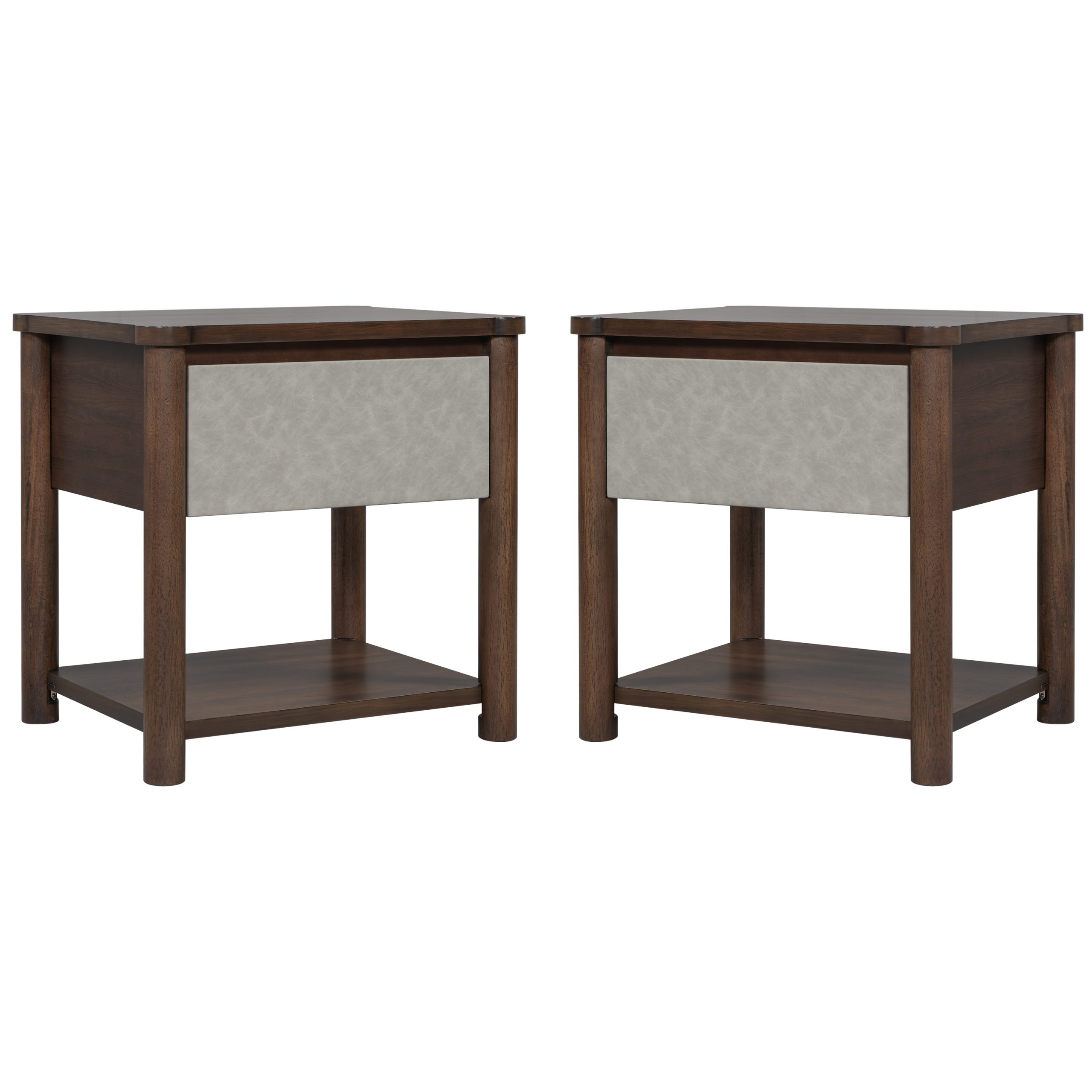 Wood Nightstand,Modern Nightstands with Drawer, Farmhouse Bedside Table for Bedroom Living Room,MP2(set of 2) Walnut&Light Grey Color - Image 6