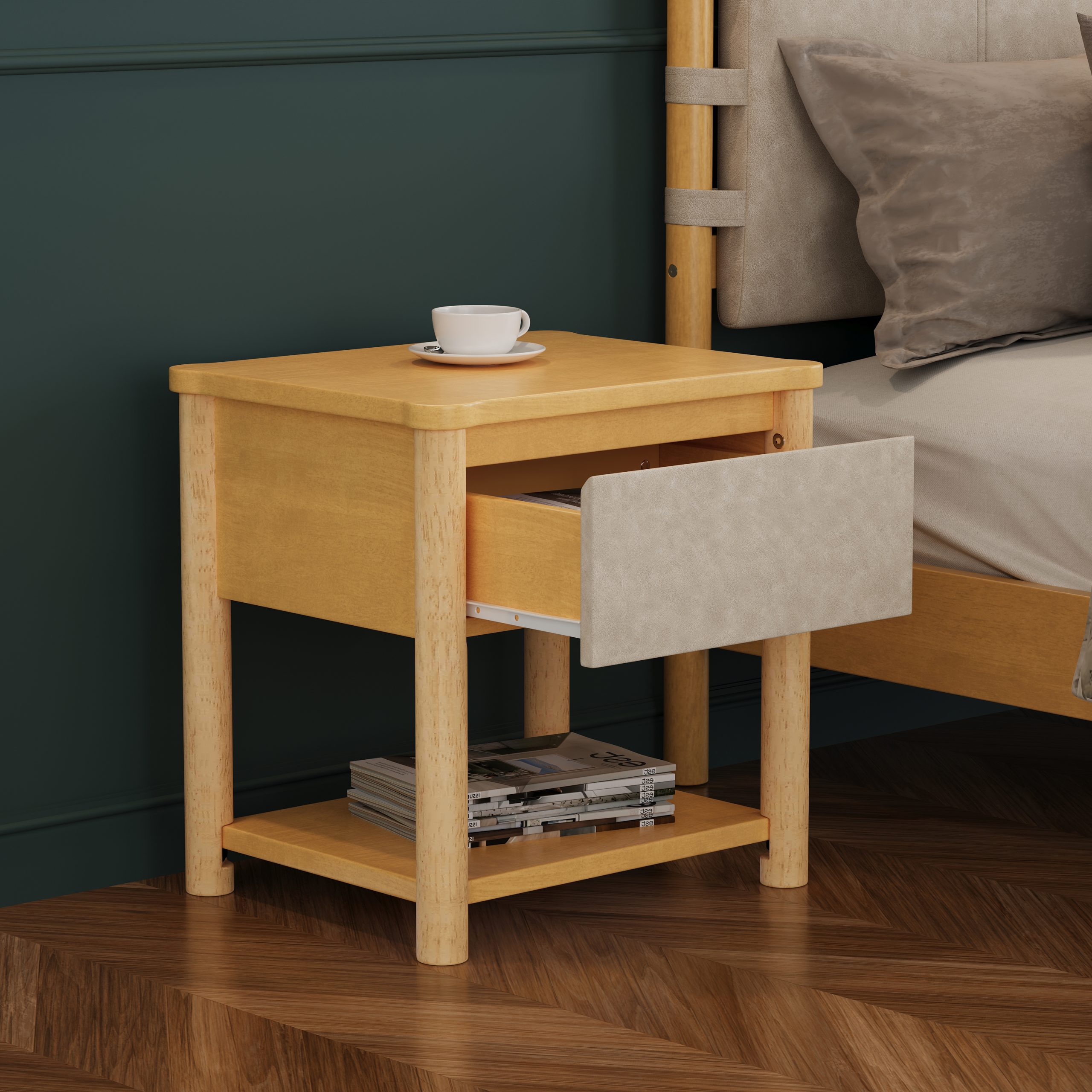 Wood Nightstand,Modern Nightstands with Drawer, Farmhouse Bedside Table for Bedroom Living Room ,MP2(set of 2) Natural&Beige Color - Image 4