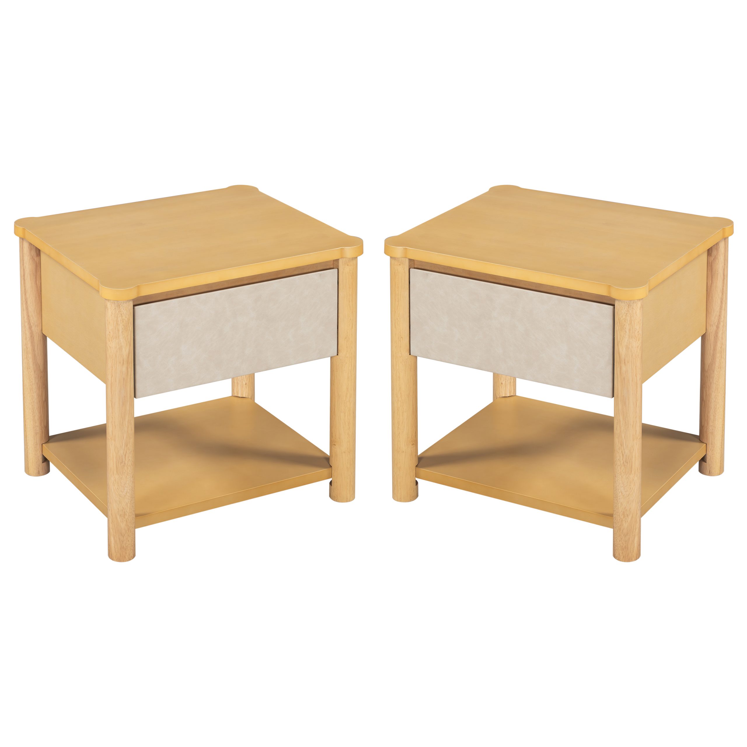Wood Nightstand,Modern Nightstands with Drawer, Farmhouse Bedside Table for Bedroom Living Room ,MP2(set of 2) Natural&Beige Color - Image 5