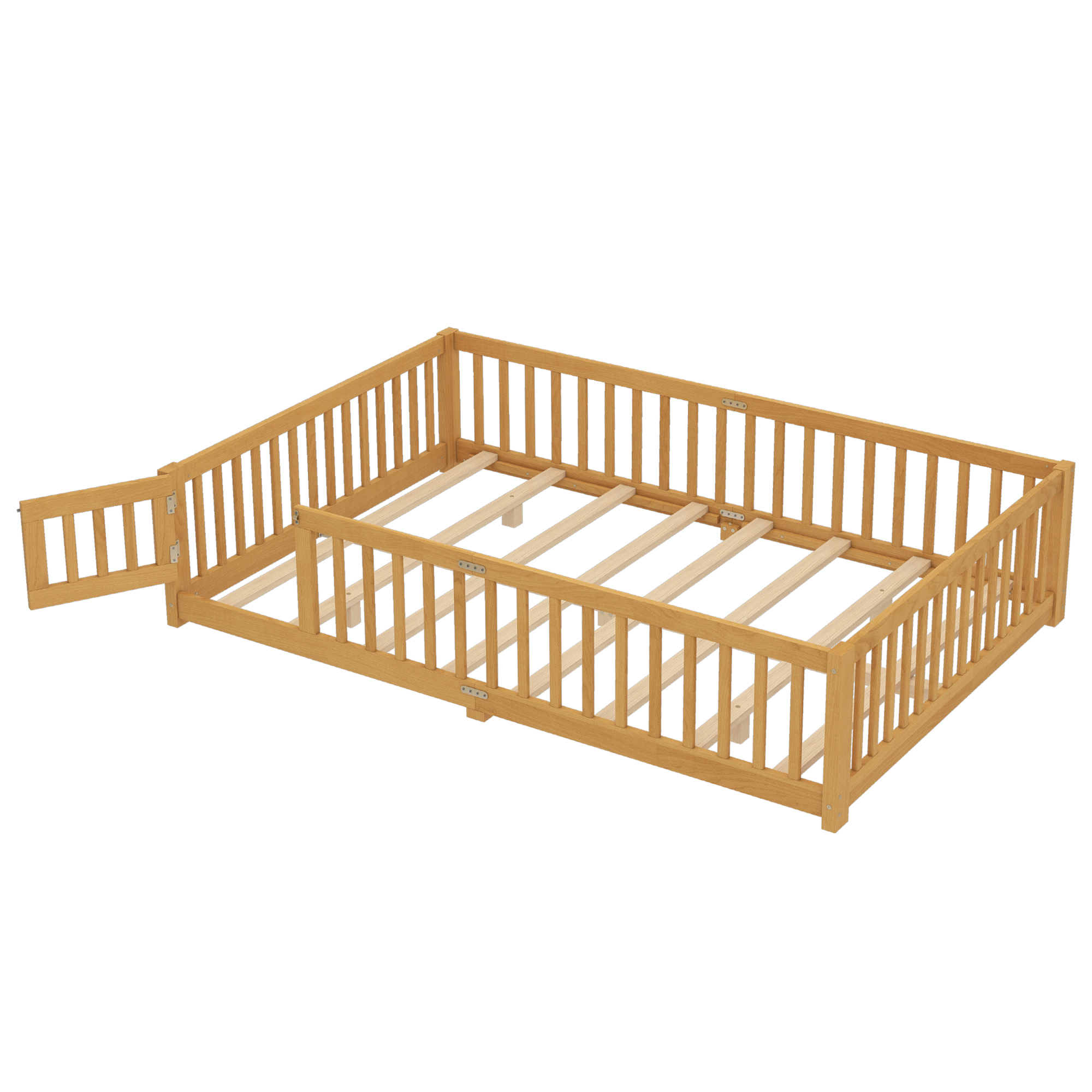 Queen Size Bed Floor Bed with Safety Guardrails and Door for Kids, Natural( Old SKU:W1580P154630) - Image 5