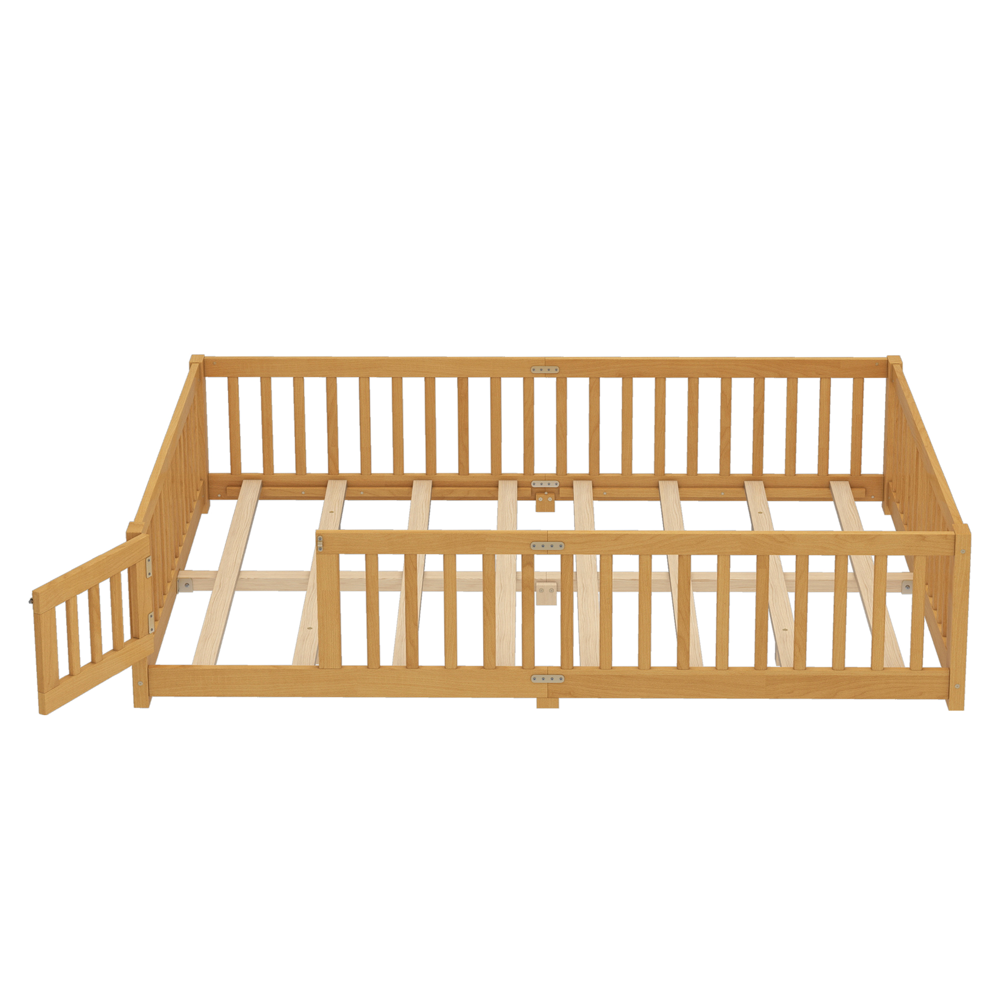 Queen Size Bed Floor Bed with Safety Guardrails and Door for Kids, Natural( Old SKU:W1580P154630) - Image 6