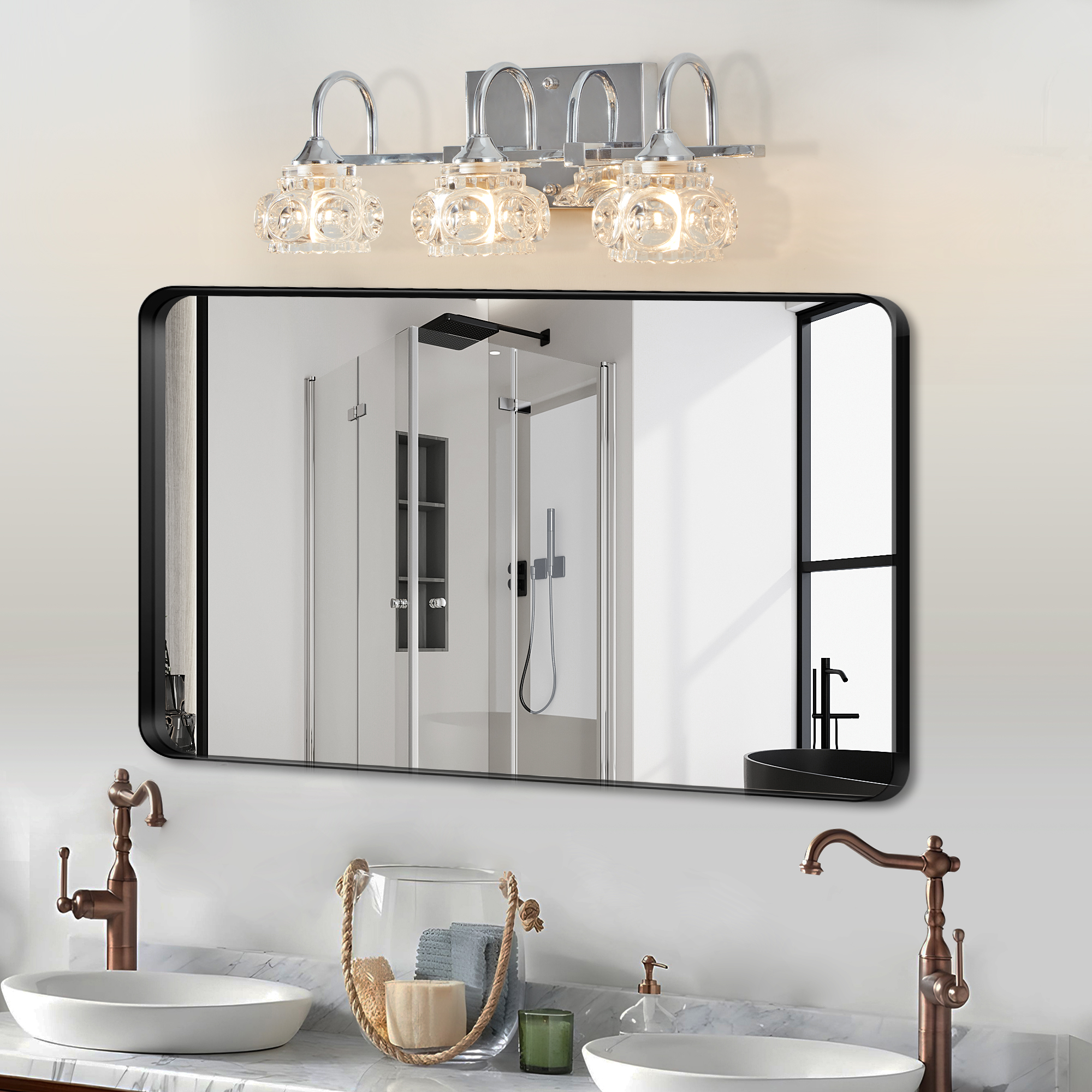 17" Nickel Finish Vintage Crystal Glass Vanity Light - Elegant 3-Light Bathroom Mirror Fixture with Clear Glass Shades (No Bulbs) - Image 2
