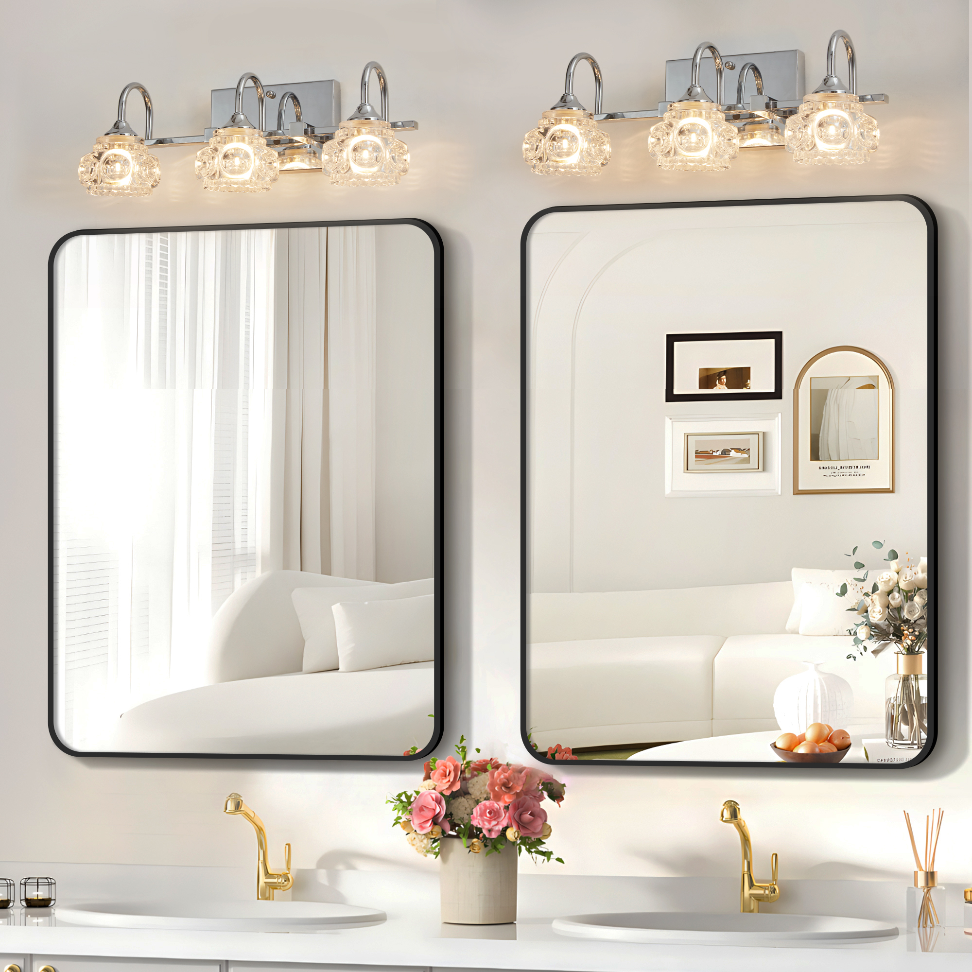17" Nickel Finish Vintage Crystal Glass Vanity Light - Elegant 3-Light Bathroom Mirror Fixture with Clear Glass Shades (No Bulbs) - Image 3