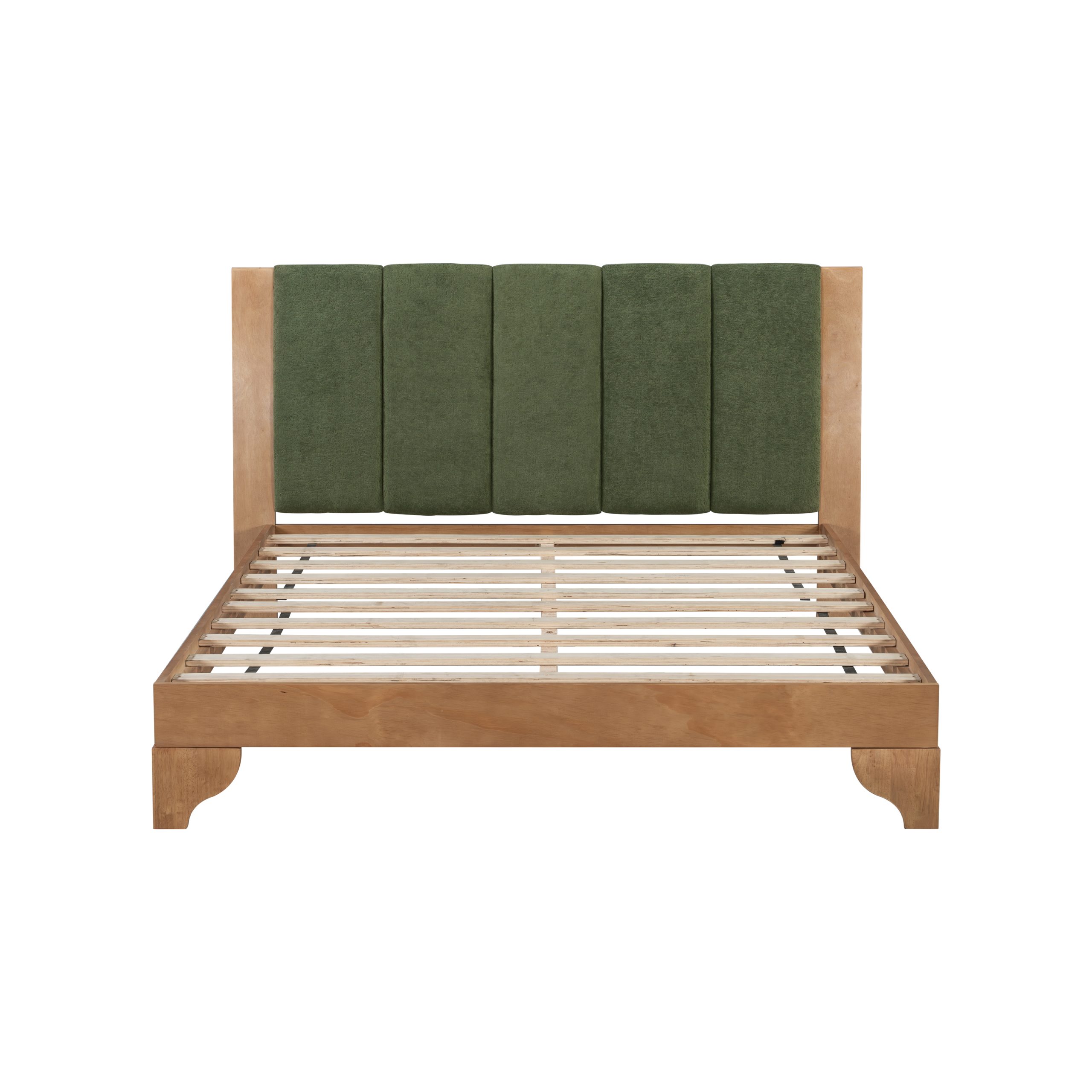 Premium Pine Wood Queen Bed Frame,Queen Size Bed Frame with Headboard Included,Mid Century Modern Bed,Natural&Green Color - Image 4