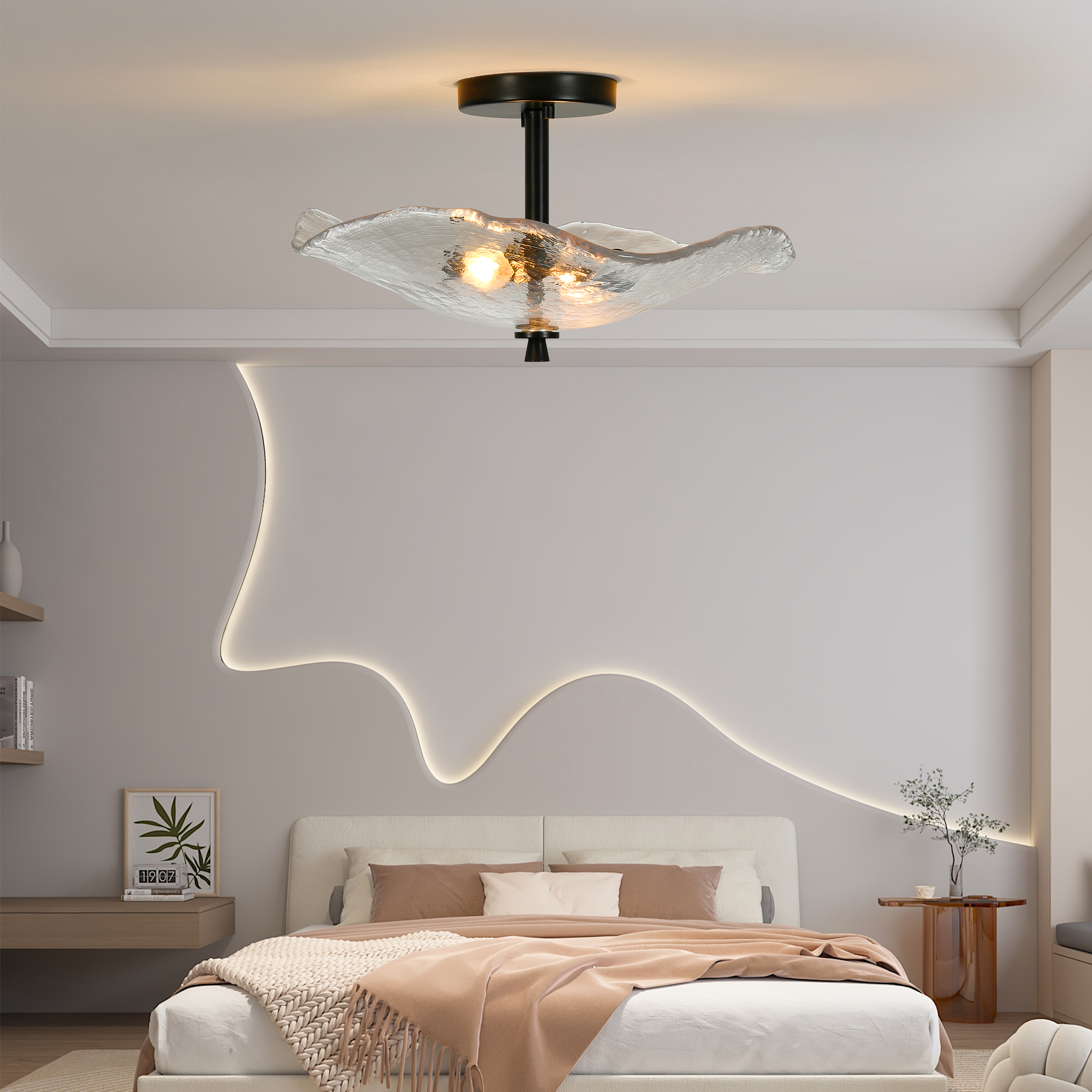 Ceiling Light Fixtures Flush Mount Indoor Outdoor Ceiling Light with Water Ripple Glass Shade for Hallway Kitchen Bedroom Porch Living Room(Black) - Image 3