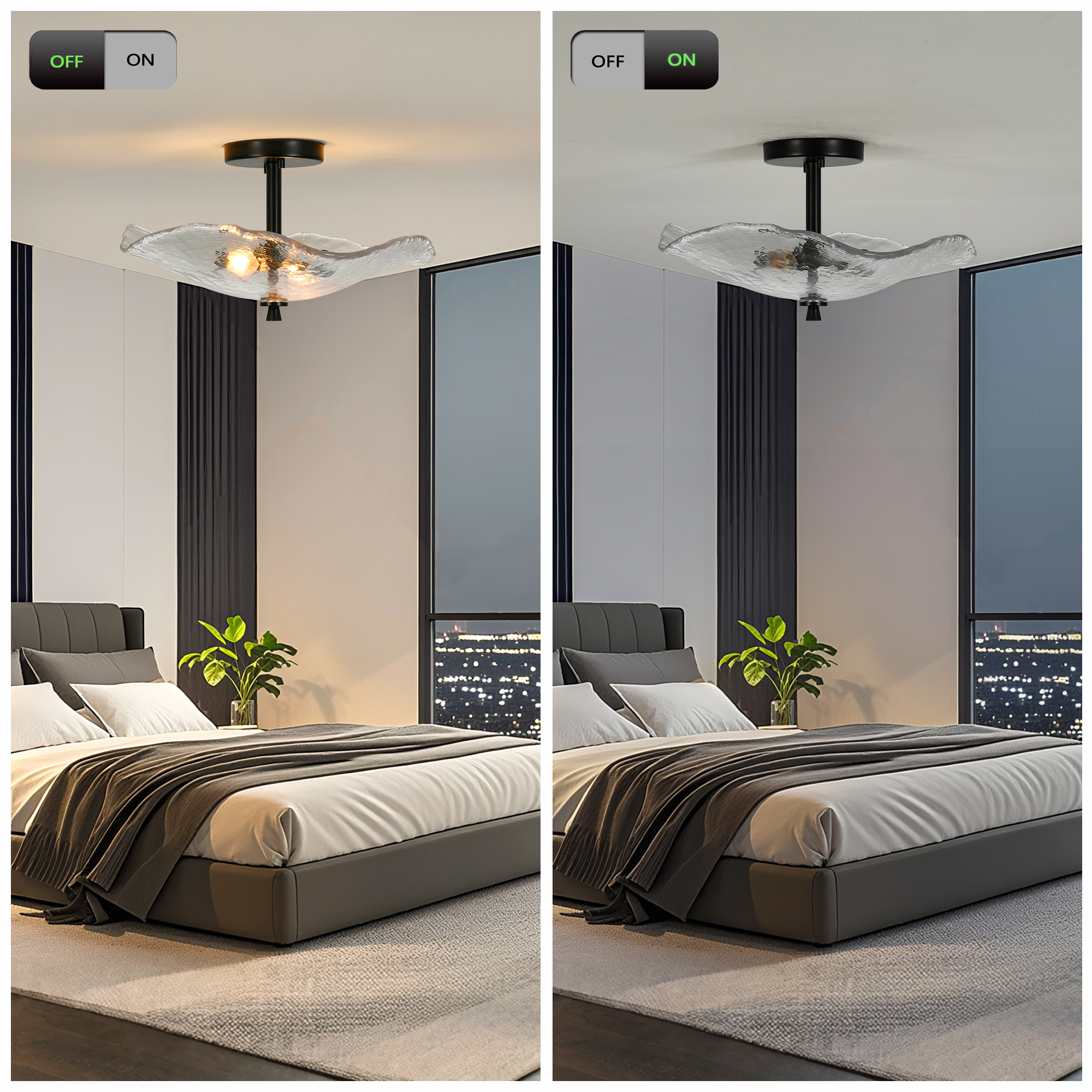 Ceiling Light Fixtures Flush Mount Indoor Outdoor Ceiling Light with Water Ripple Glass Shade for Hallway Kitchen Bedroom Porch Living Room(Black) - Image 4