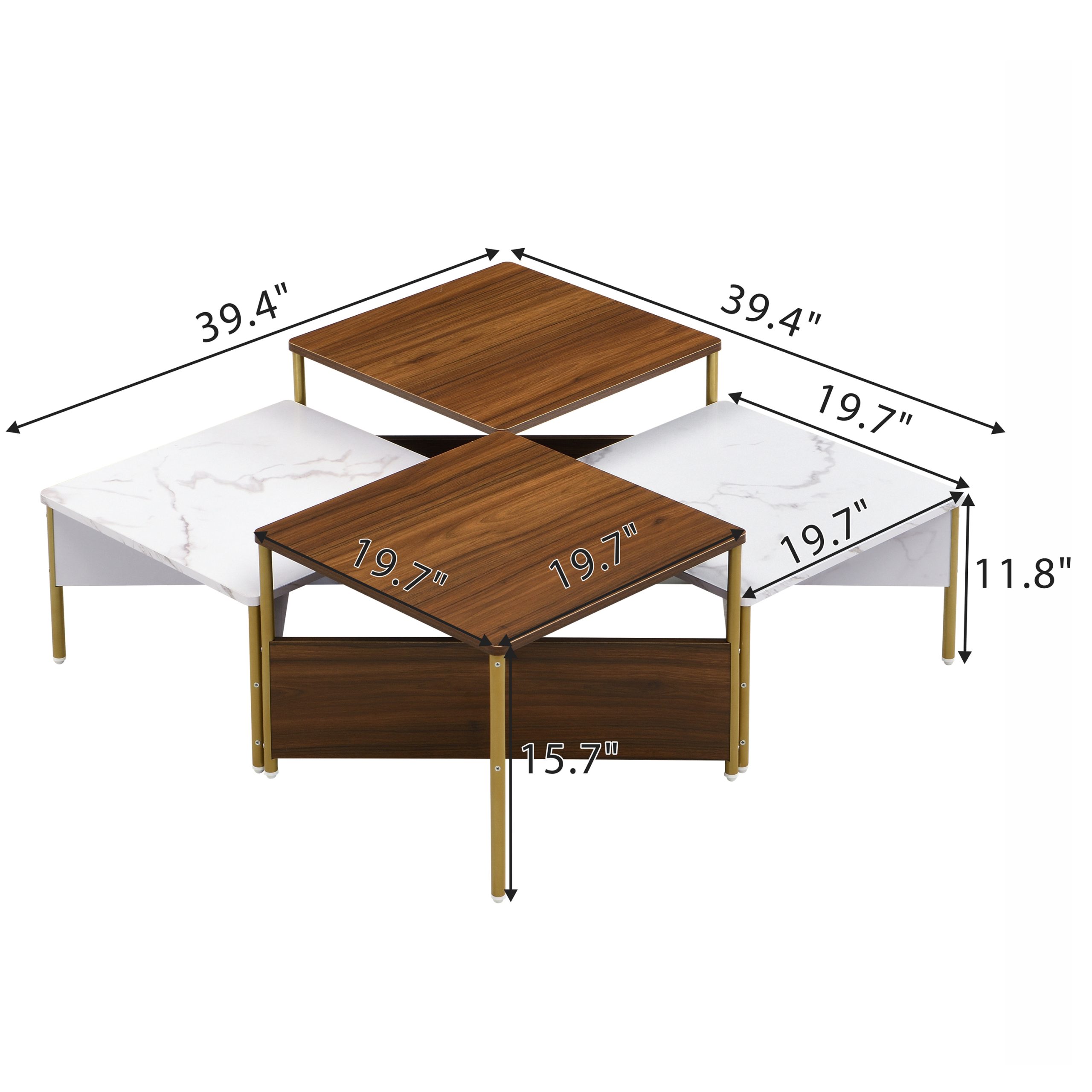 Modern Nesting Coffee Tables Set of 4 -Mid Century Modern Square Living Room Table, Free Adjustable Shape,Versatile and Stylish Accent Furniture for Your Living Room White & Walnut Color - Image 2