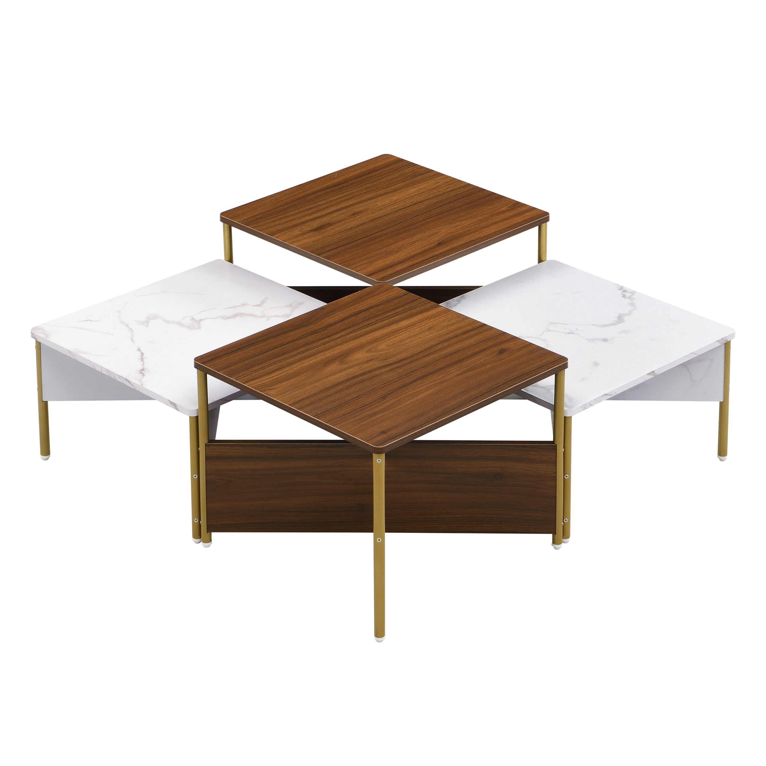 Modern Nesting Coffee Tables Set of 4 -Mid Century Modern Square Living Room Table, Free Adjustable Shape,Versatile and Stylish Accent Furniture for Your Living Room White & Walnut Color - Image 4