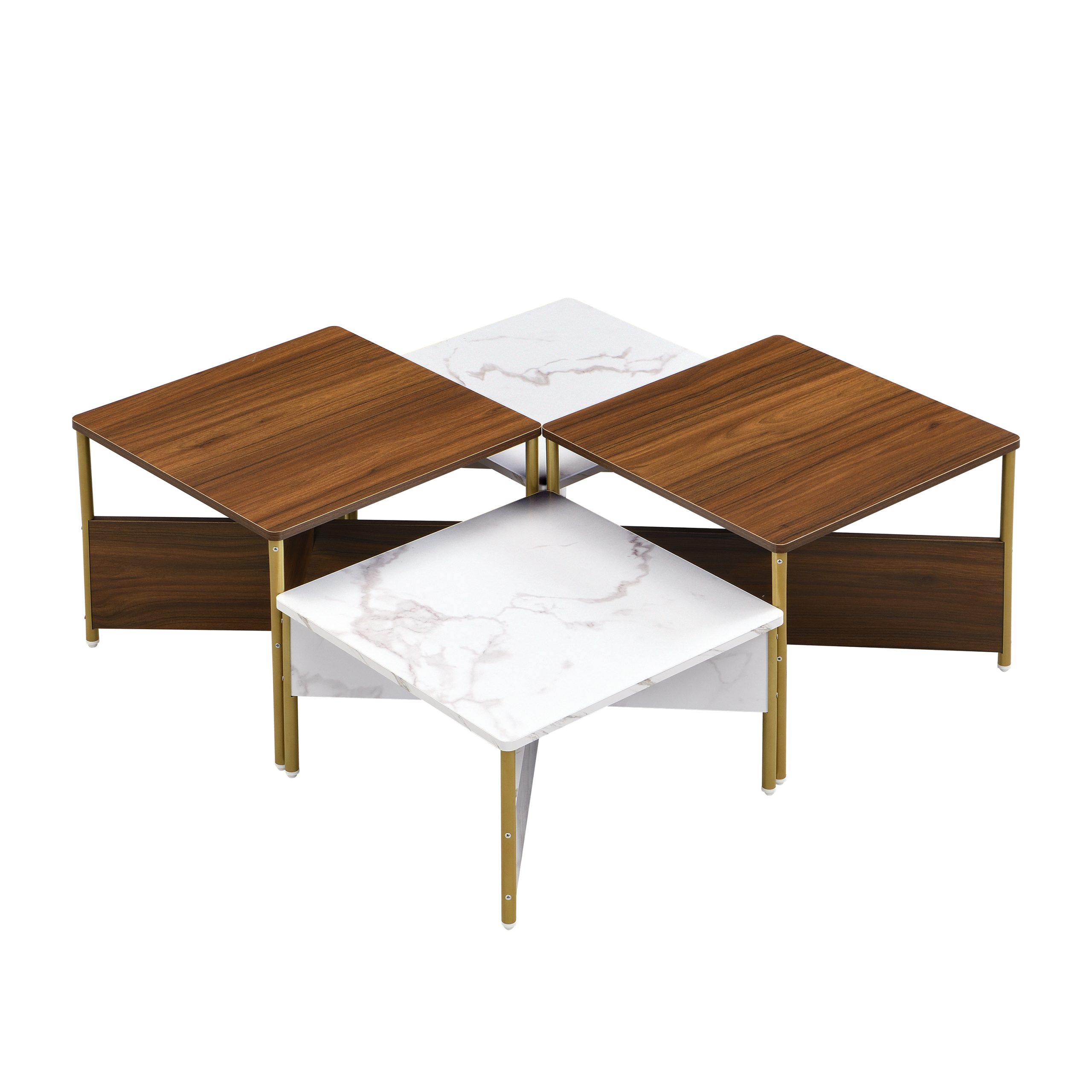 Modern Nesting Coffee Tables Set of 4 -Mid Century Modern Square Living Room Table, Free Adjustable Shape,Versatile and Stylish Accent Furniture for Your Living Room White & Walnut Color - Image 5