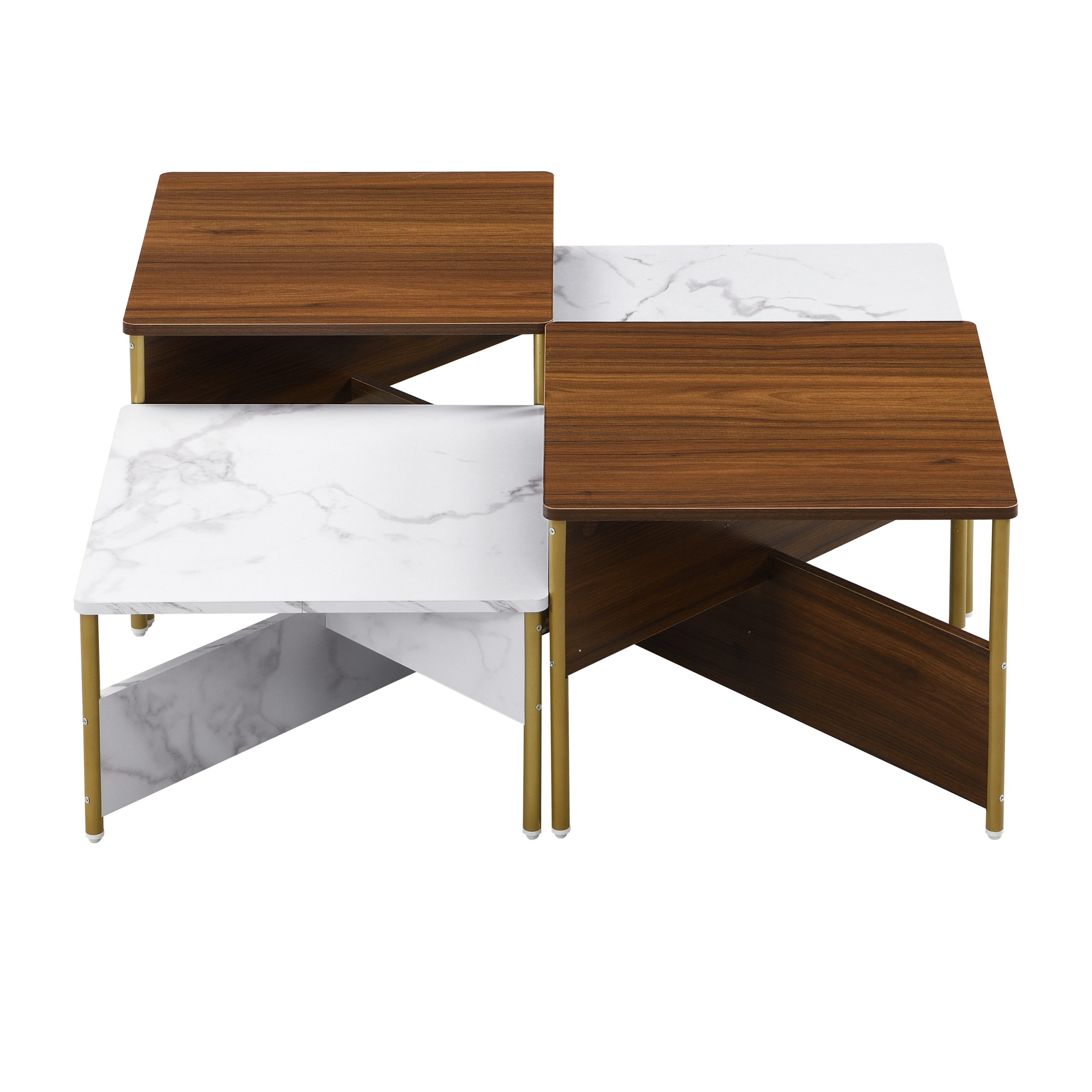 Modern Nesting Coffee Tables Set of 4 -Mid Century Modern Square Living Room Table, Free Adjustable Shape,Versatile and Stylish Accent Furniture for Your Living Room White & Walnut Color - Image 6