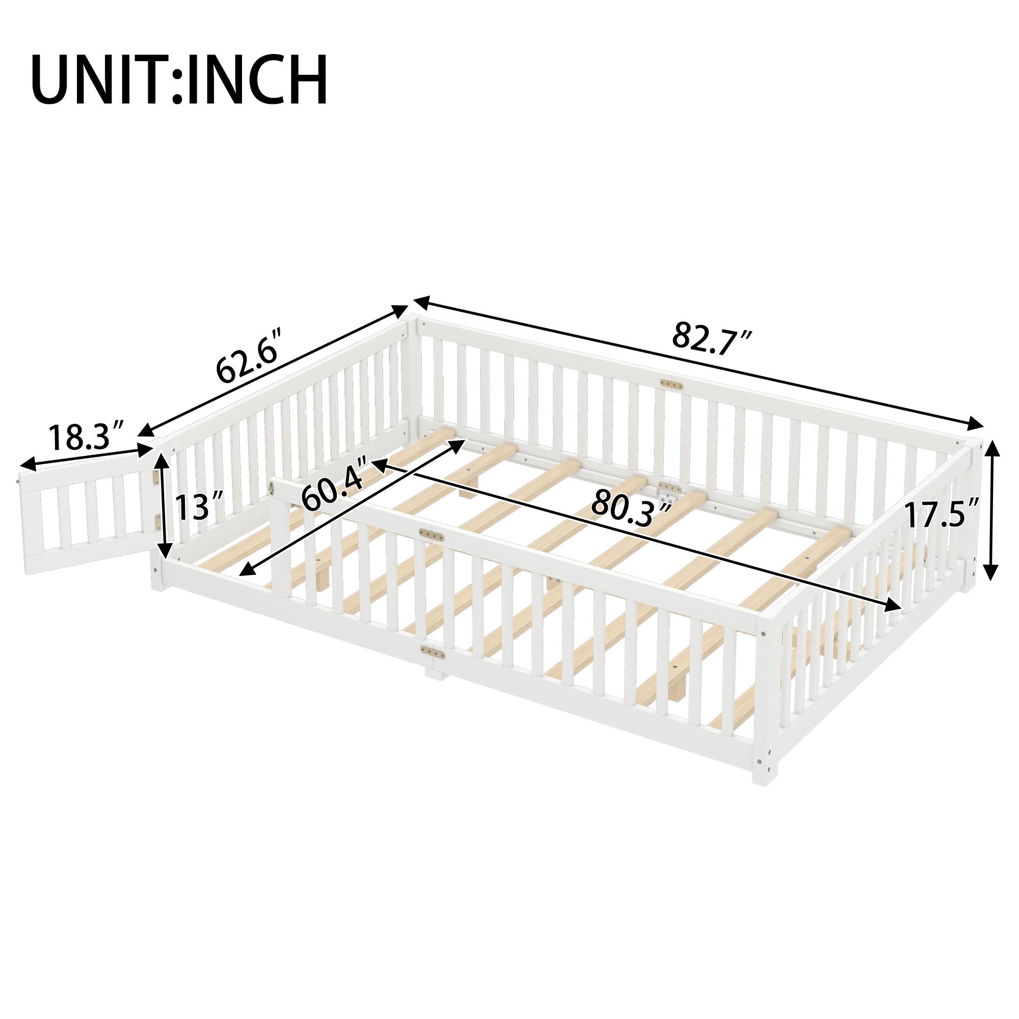 Queen Size Bed Floor Bed with Safety Guardrails and Door for Kids, White(Old SKU: W1580P154628 ) - Image 4