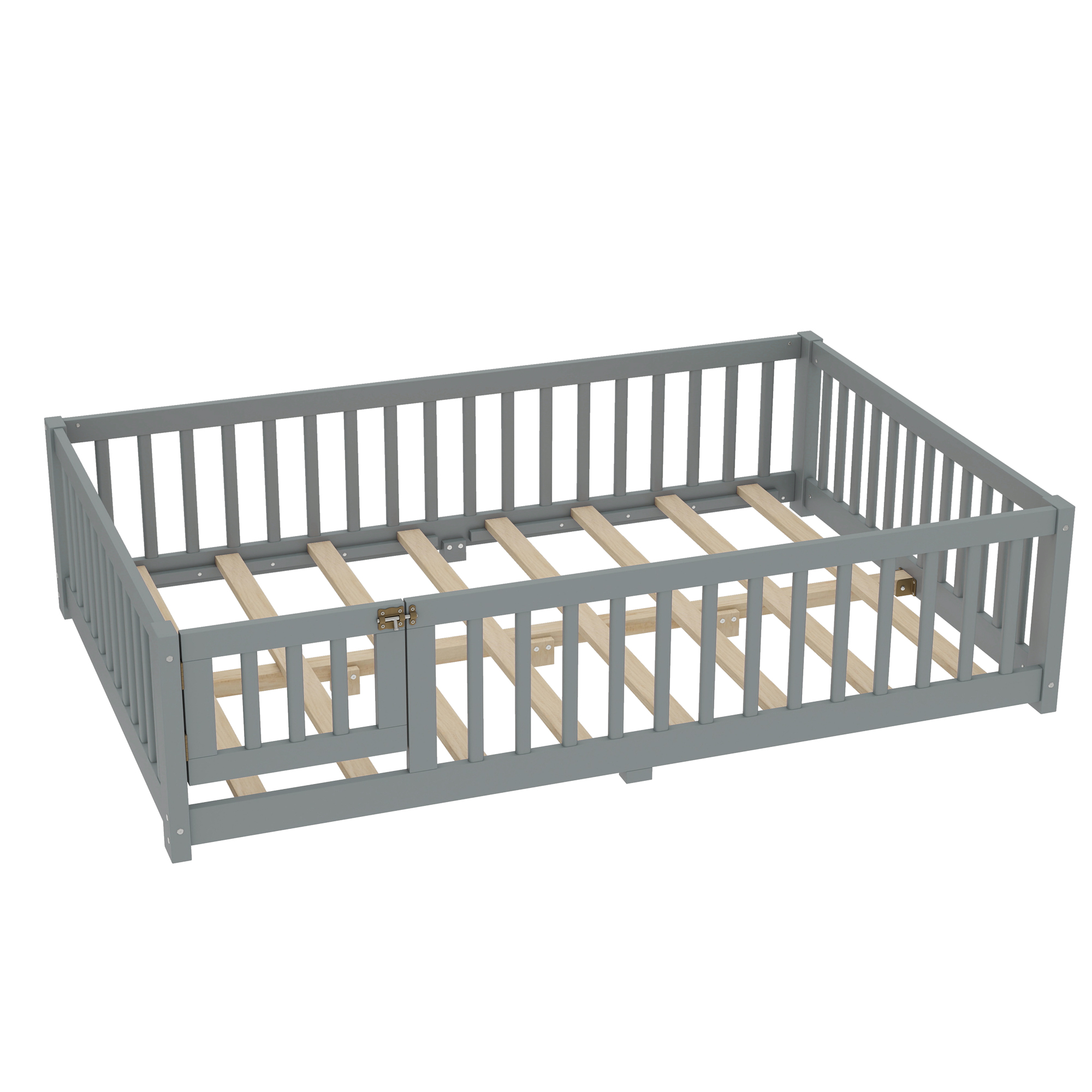 Full Size Bed Floor Bed with Safety Guardrails and Door for Kids, Gray(Old SKU: W1580P154626) - Image 5