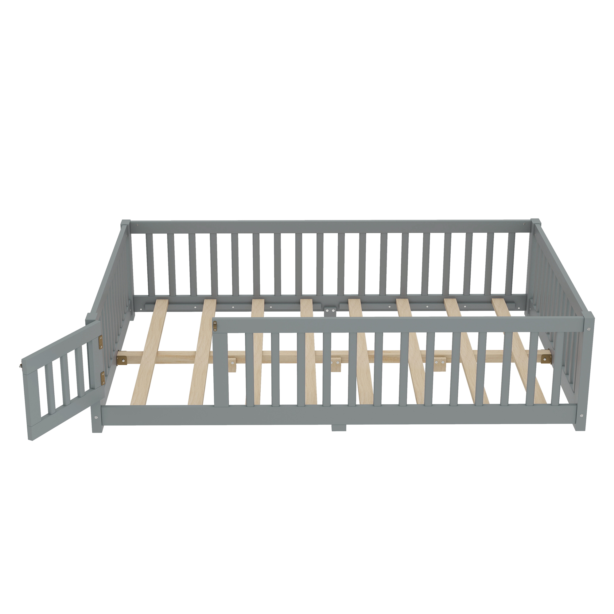 Full Size Bed Floor Bed with Safety Guardrails and Door for Kids, Gray(Old SKU: W1580P154626) - Image 6