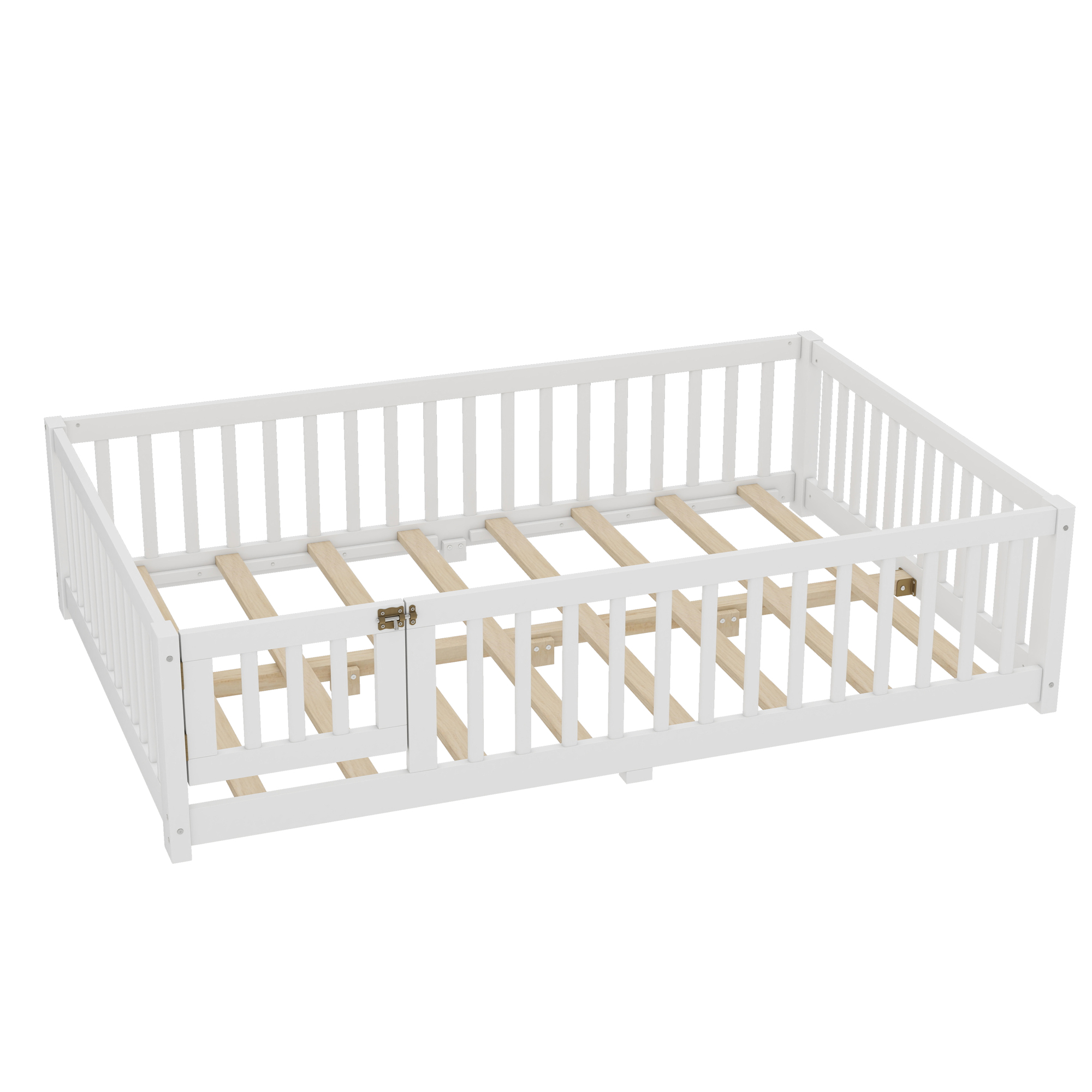 Full Size Bed Floor Bed with Safety Guardrails and Door for Kids, White(Old SKU: W1580P154625) - Image 5
