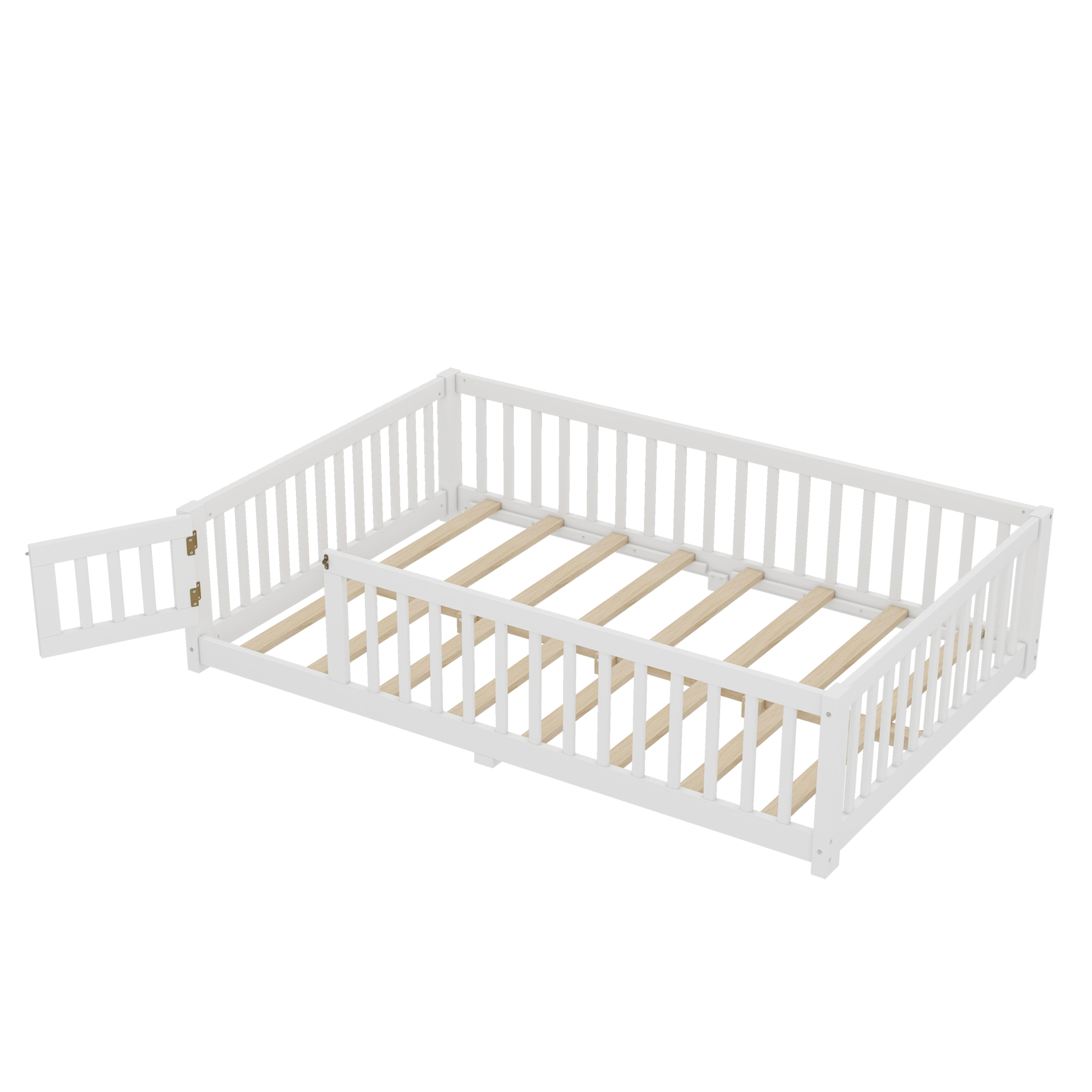 Full Size Bed Floor Bed with Safety Guardrails and Door for Kids, White(Old SKU: W1580P154625) - Image 6