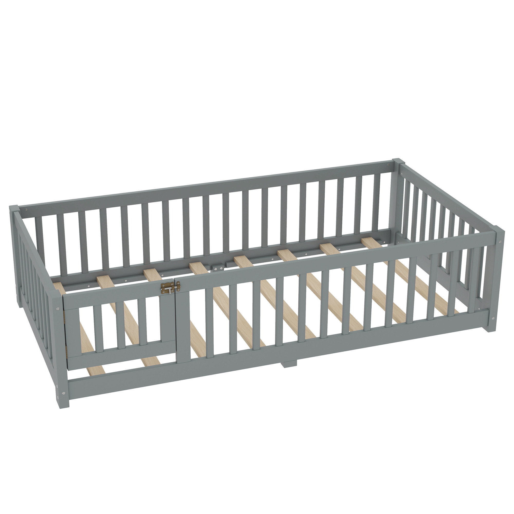 Twin Size Bed Floor Bed with Safety Guardrails and Door for Kids, Gray(Old SKU: W1580P154621) - Image 6