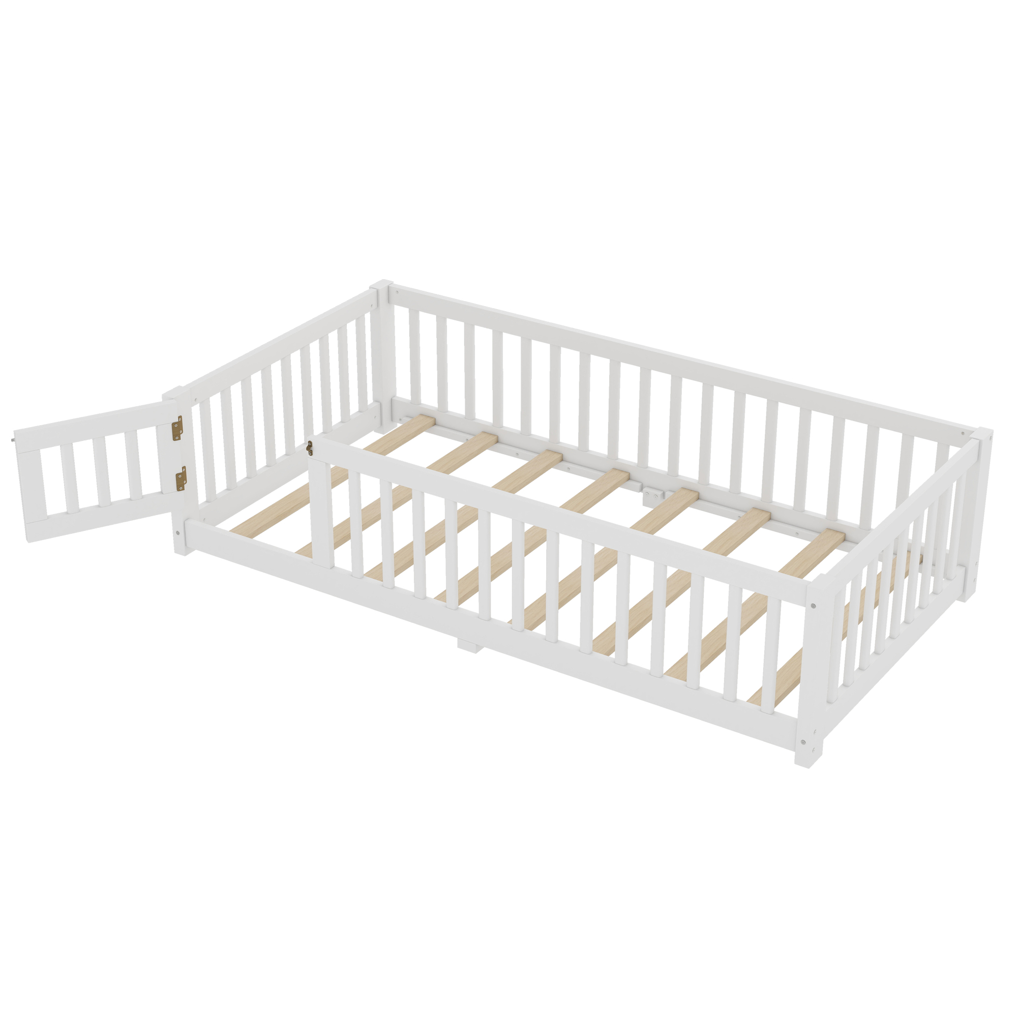 Twin Size Bed Floor Bed with Safety Guardrails and Door for Kids, White(Old SKU:W1580P154619) - Image 5
