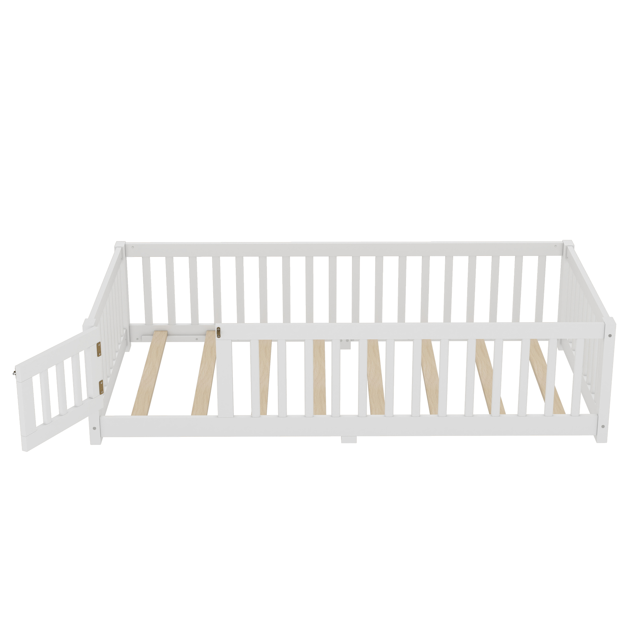 Twin Size Bed Floor Bed with Safety Guardrails and Door for Kids, White(Old SKU:W1580P154619) - Image 6
