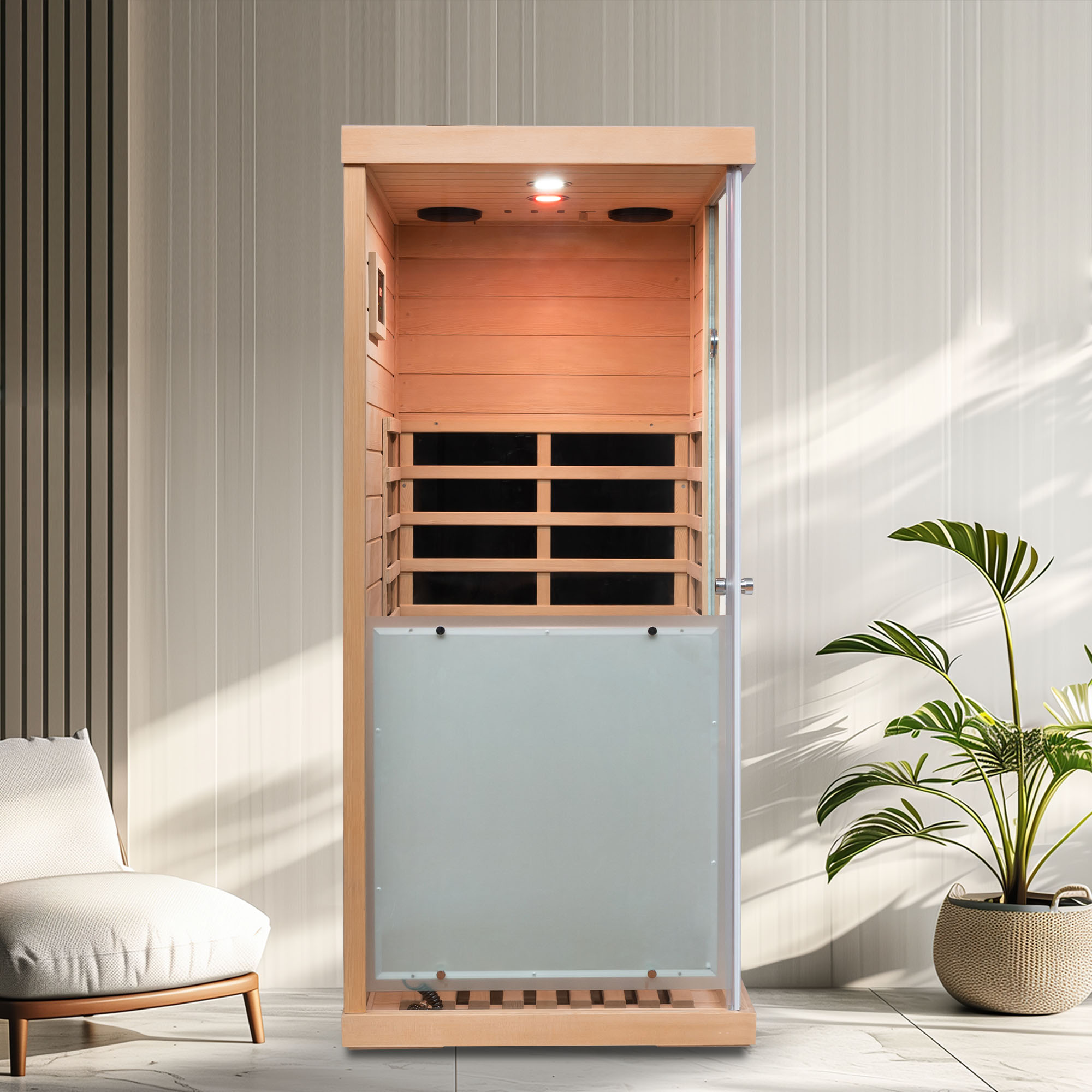Large glass mini hemlock sauna with left door opening - Image 2