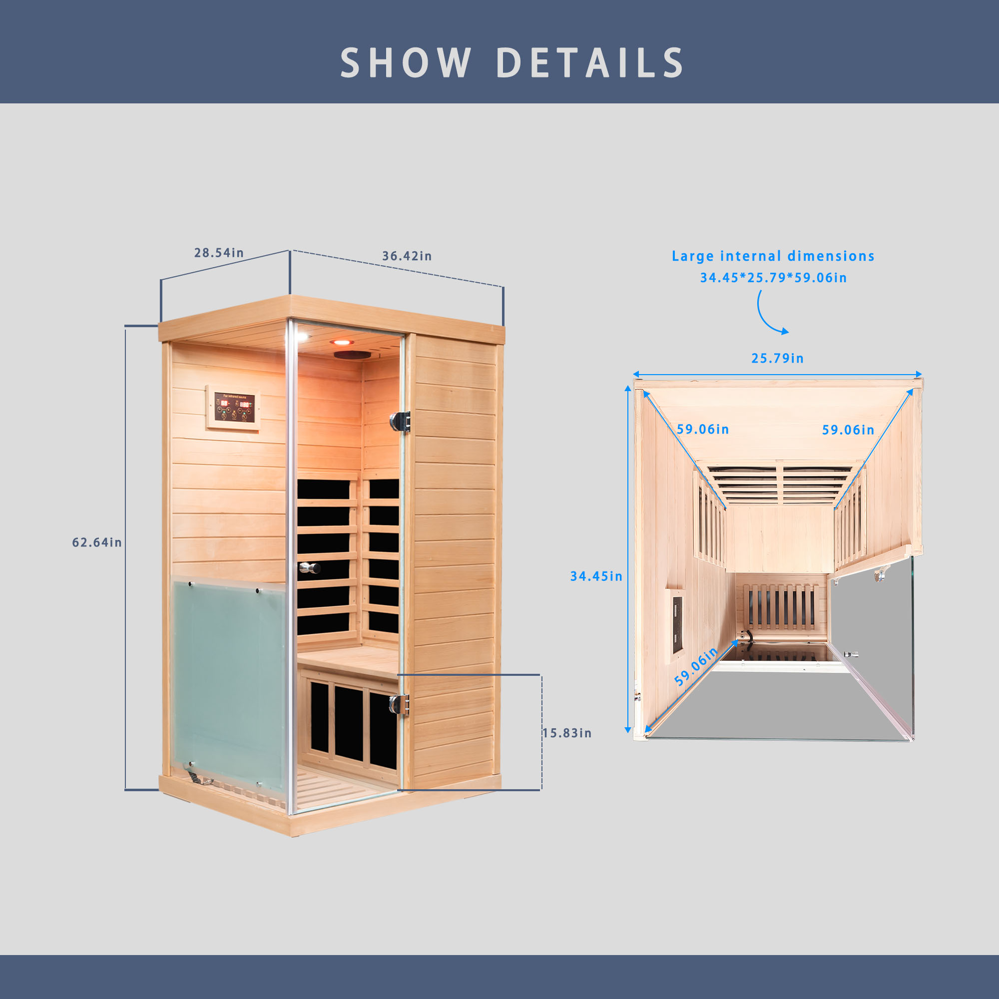 Large glass mini hemlock sauna with left door opening - Image 5