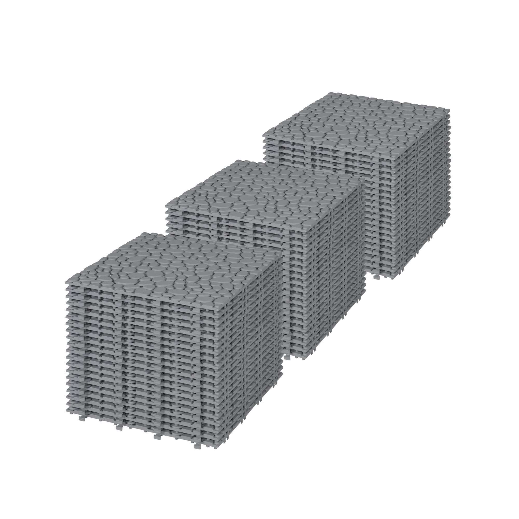 12 x 12 Inch Gray Interlocking Deck Tiles Plastic Waterproof Outdoor All Weather Anti-slip Bathroom Shower Balcony Porch Strong Weight Capacity Upto 440 LBS, Pebble Stone Pattern Pack of 60 - Image 1