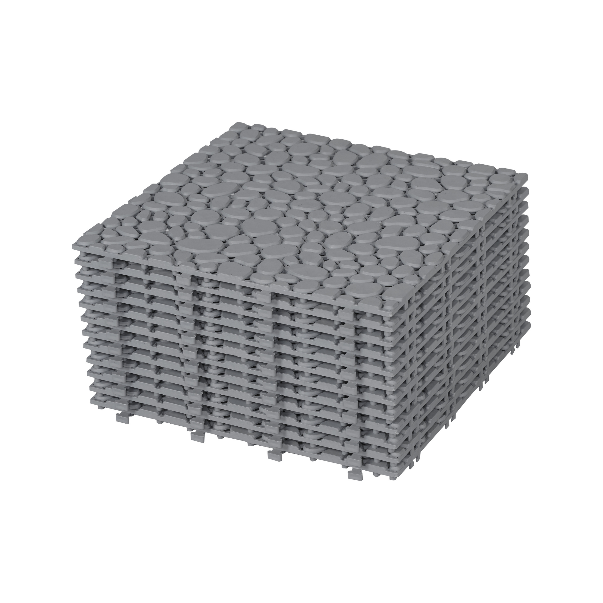 12 x 12 Inch Gray Interlocking Deck Tiles Plastic Waterproof Outdoor All Weather Anti-slip Bathroom Shower Balcony Porch Strong Weight Capacity Upto 440 LBS, Pebble Stone Pattern Pack of 12 - Image 1