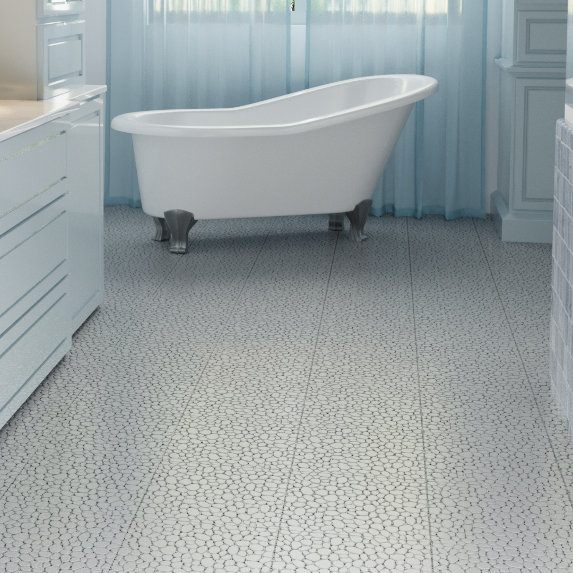 12 x 12 Inch Gray Interlocking Deck Tiles Plastic Waterproof Outdoor All Weather Anti-slip Bathroom Shower Balcony Porch Strong Weight Capacity Upto 440 LBS, Pebble Stone Pattern Pack of 12 - Image 2