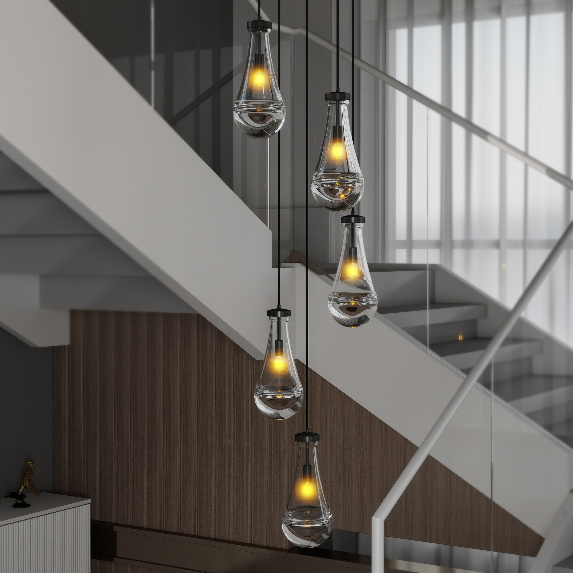 5 Light Cluster Pendant Lights, Black High Ceiling Chandeliers Adjustable, Living Room Pendant Light, Foyer Chandeliers, Stairwell Pendant Lighting, Bedroom Chandelier,E12 not including bulb