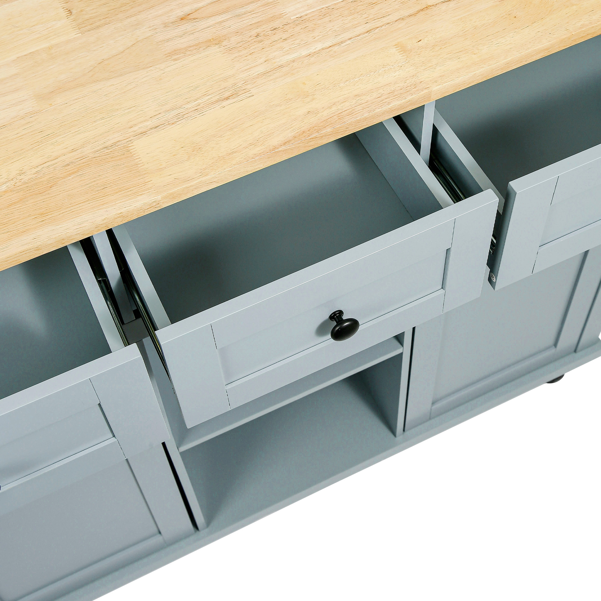 Kitchen Cart with Rubber wood Drop-Leaf Countertop ,Cabinet door internal storage racks,Kitchen Island on 5 Wheels with Storage Cabinet and 3 Drawers for Dinning Room, Grey Blue - Image 6