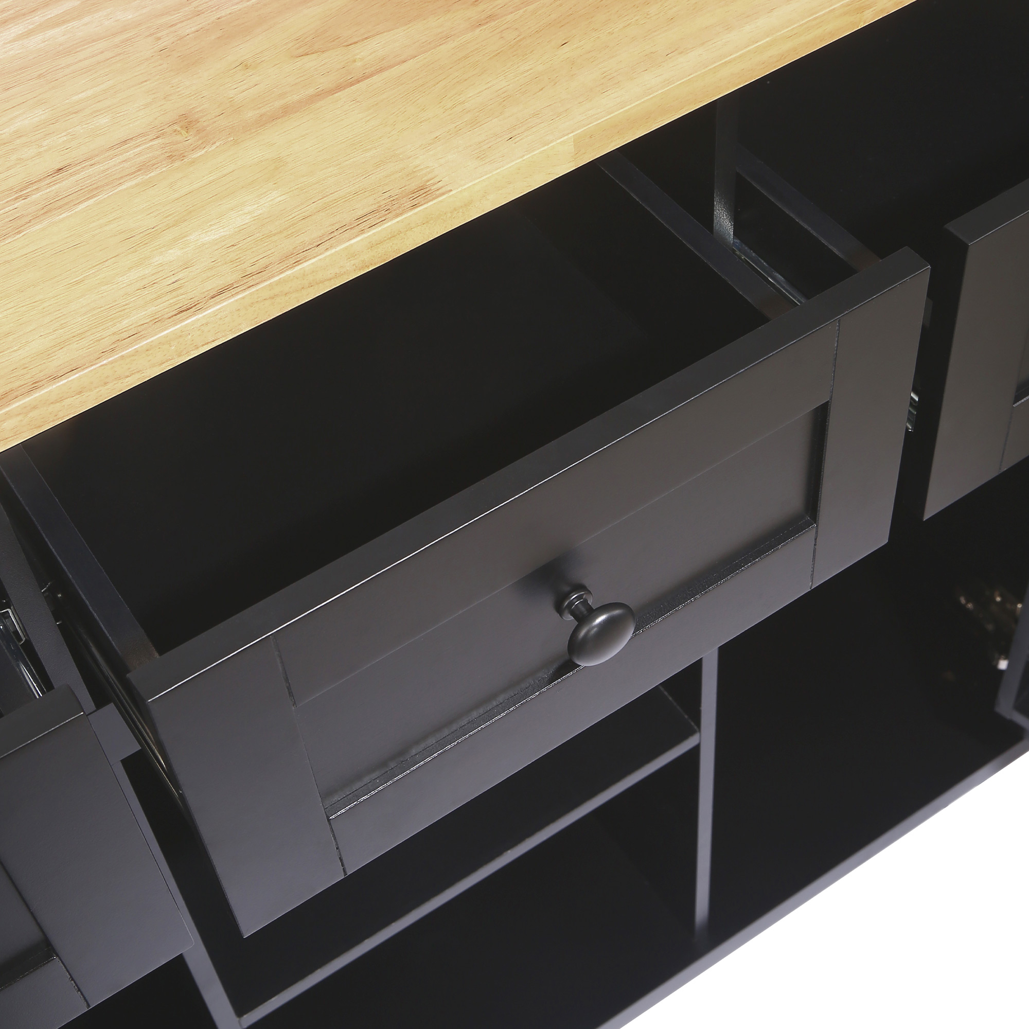 Kitchen Cart with Rubber wood Drop-Leaf Countertop ,Cabinet door internal storage racks,Kitchen Island on 5 Wheels with Storage Cabinet and 3 Drawers for Dinning Room, Black - Image 3