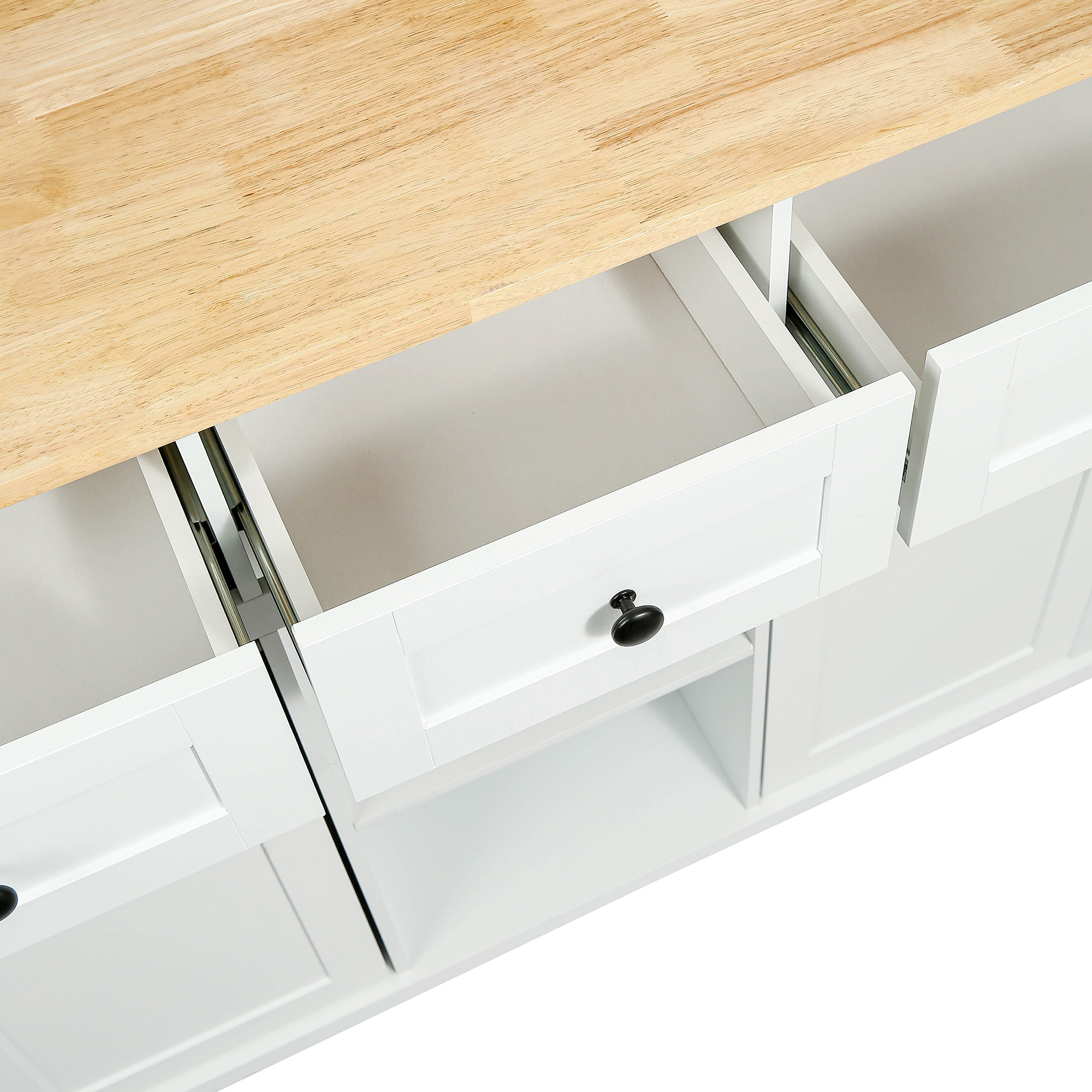 Kitchen Cart with Rubber wood Drop-Leaf Countertop ,Cabinet door internal storage racks,Kitchen Island on 5 Wheels with Storage Cabinet and 3 Drawers for Dinning Room,White - Image 2