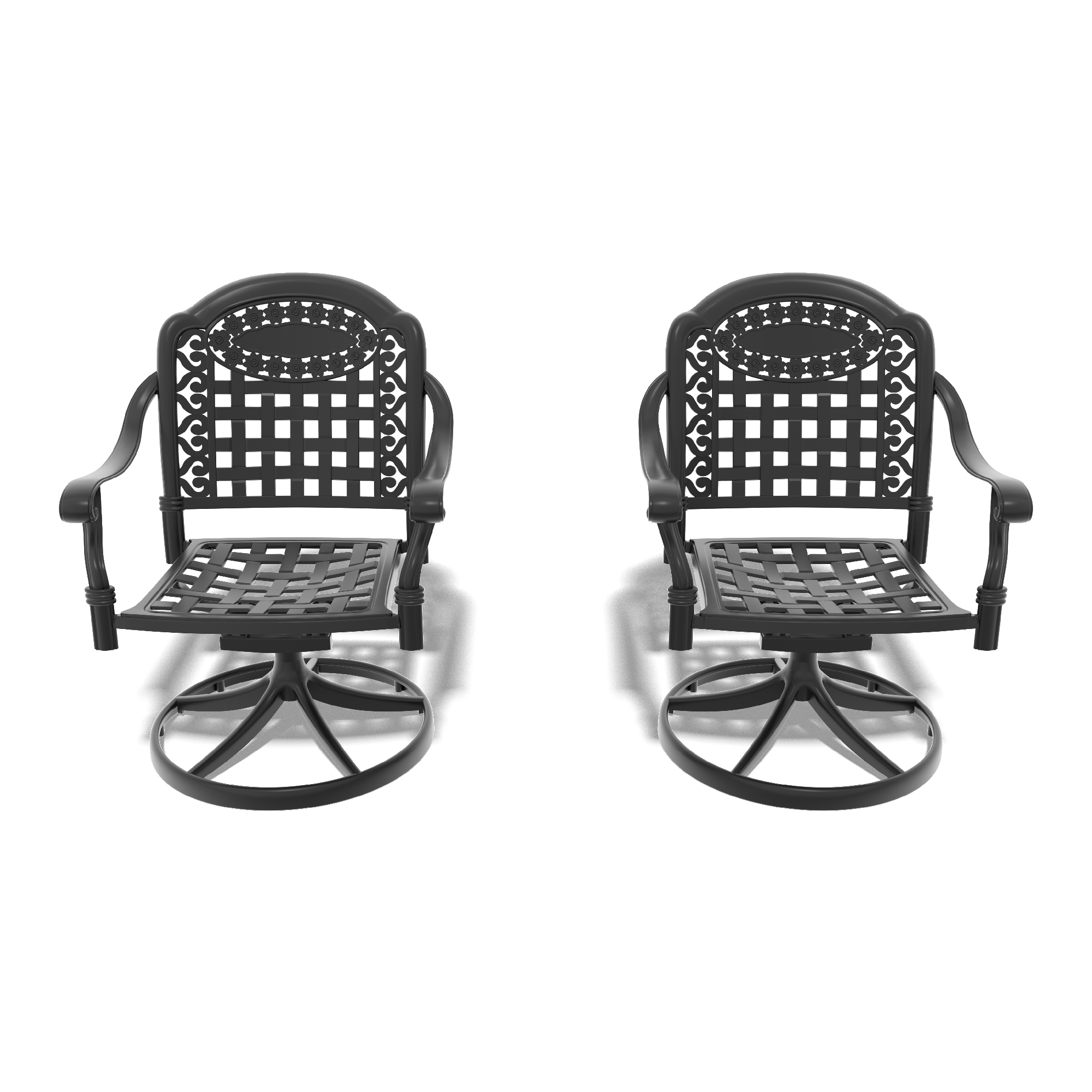 Cast Aluminum Patio Swivel Chair 2PCS With Black Frame and Blue Cushions - Image 2