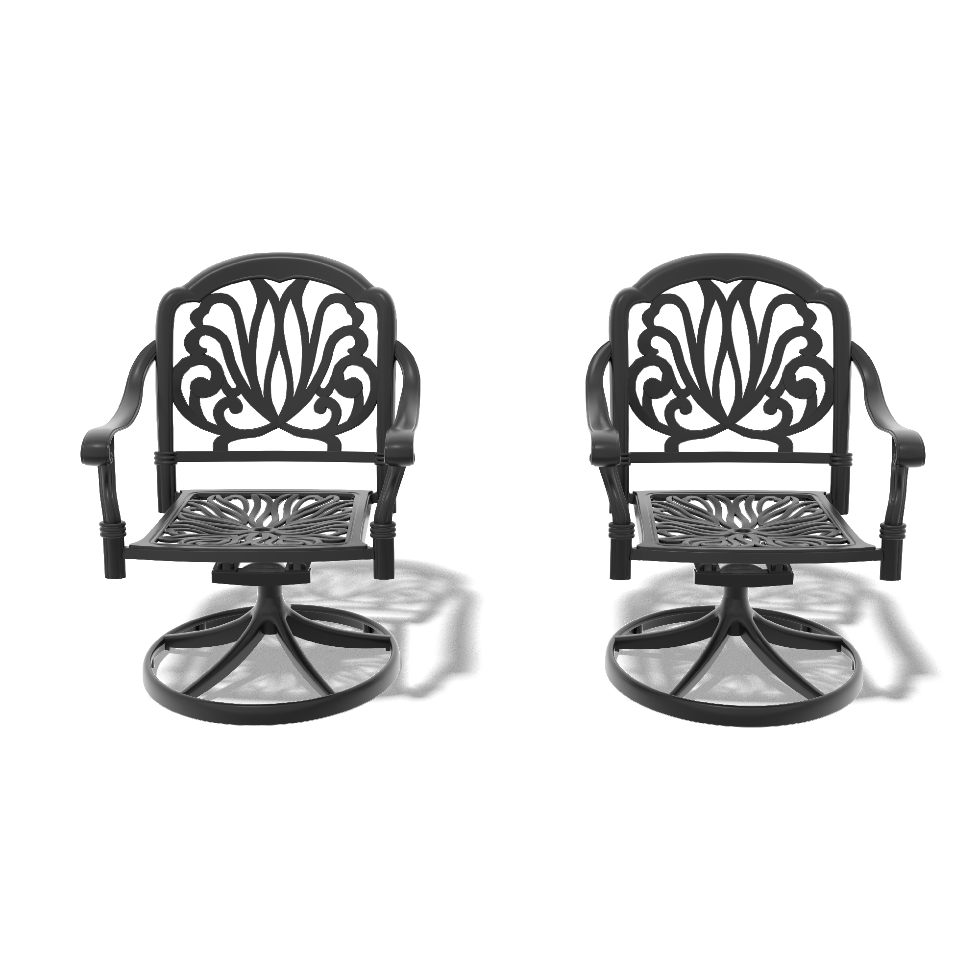 Cast Aluminum Patio Swivel Chair 2PCS With Black Frame and Brown Cushions - Image 2